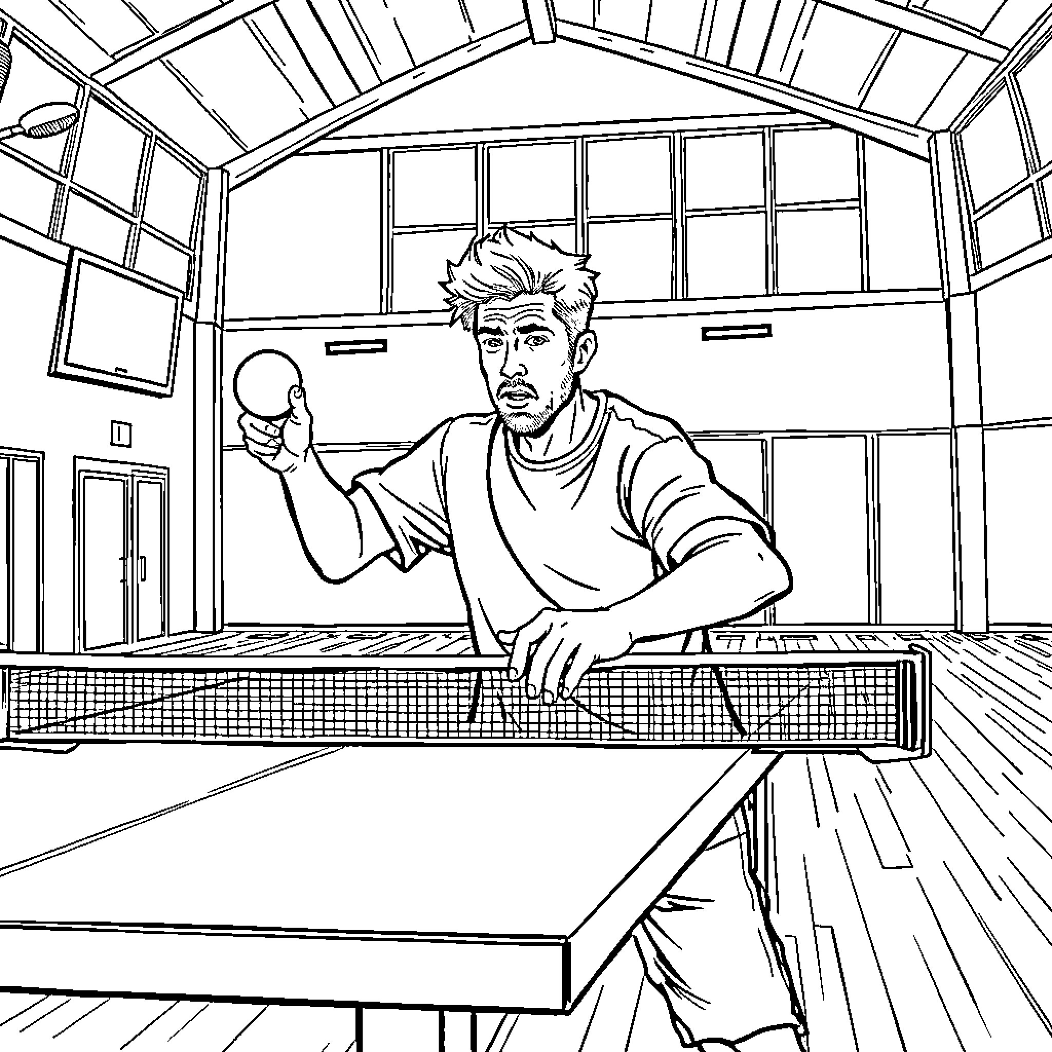 Barry Wood in his creative workspace Coloring Page (free black-and-white line drawing printable PDF for all, from beginners to advanced learners, including children, teens, adults, and seniors)