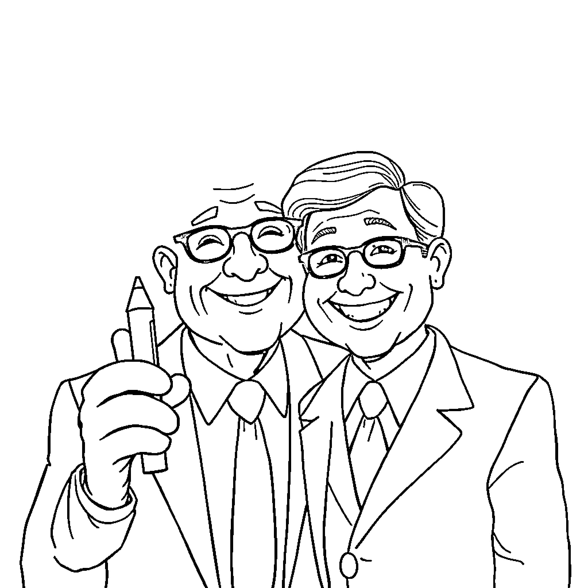 Crayon colleagues sharing a smile Coloring Page (free black-and-white line drawing printable PDF for all, from beginners to advanced learners, including children, teens, adults, and seniors)
