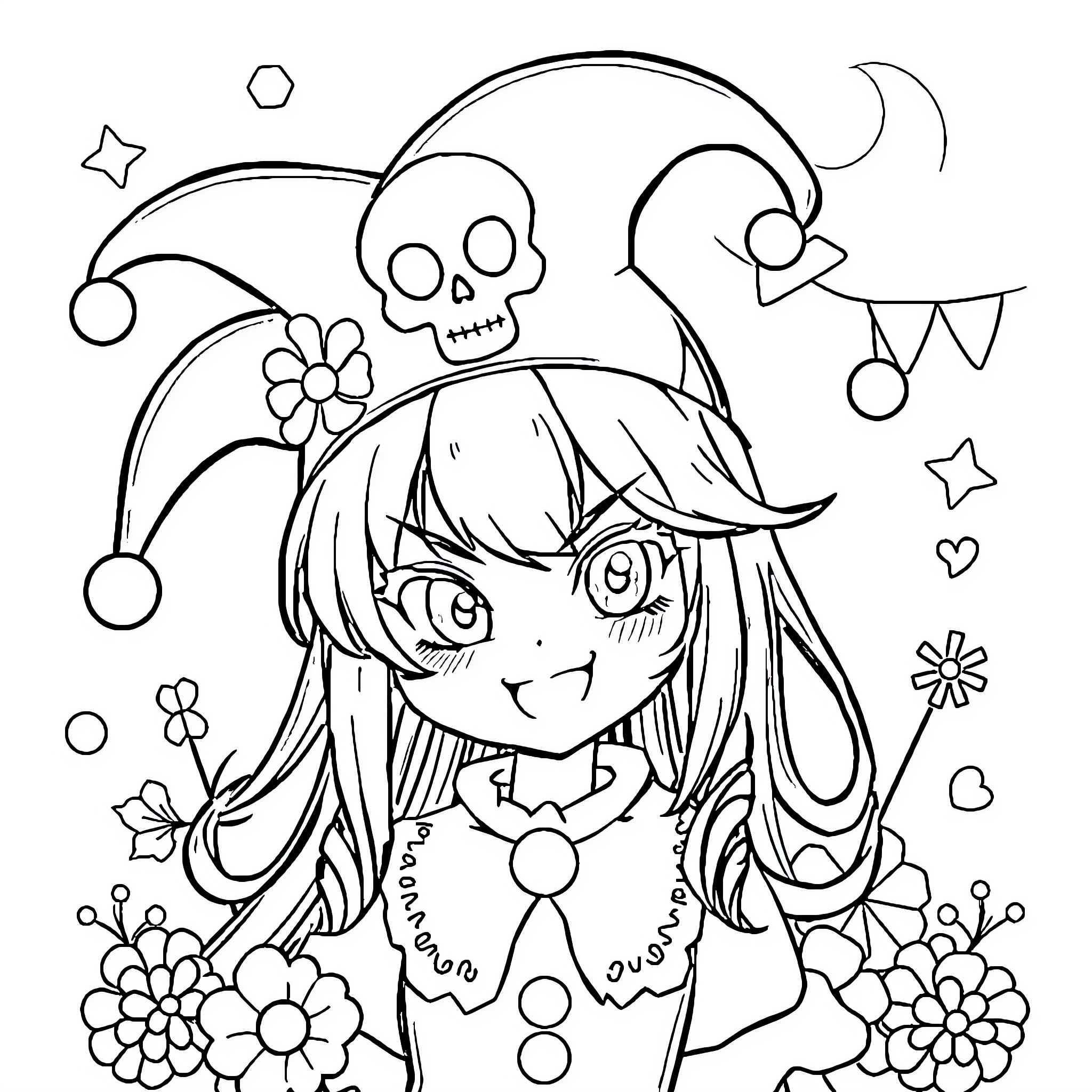 Kuromi's Whimsical Celebration with Playful Decor Coloring Page (free black-and-white line drawing printable PDF for all, from beginners to advanced learners, including children, teens, adults, and seniors)