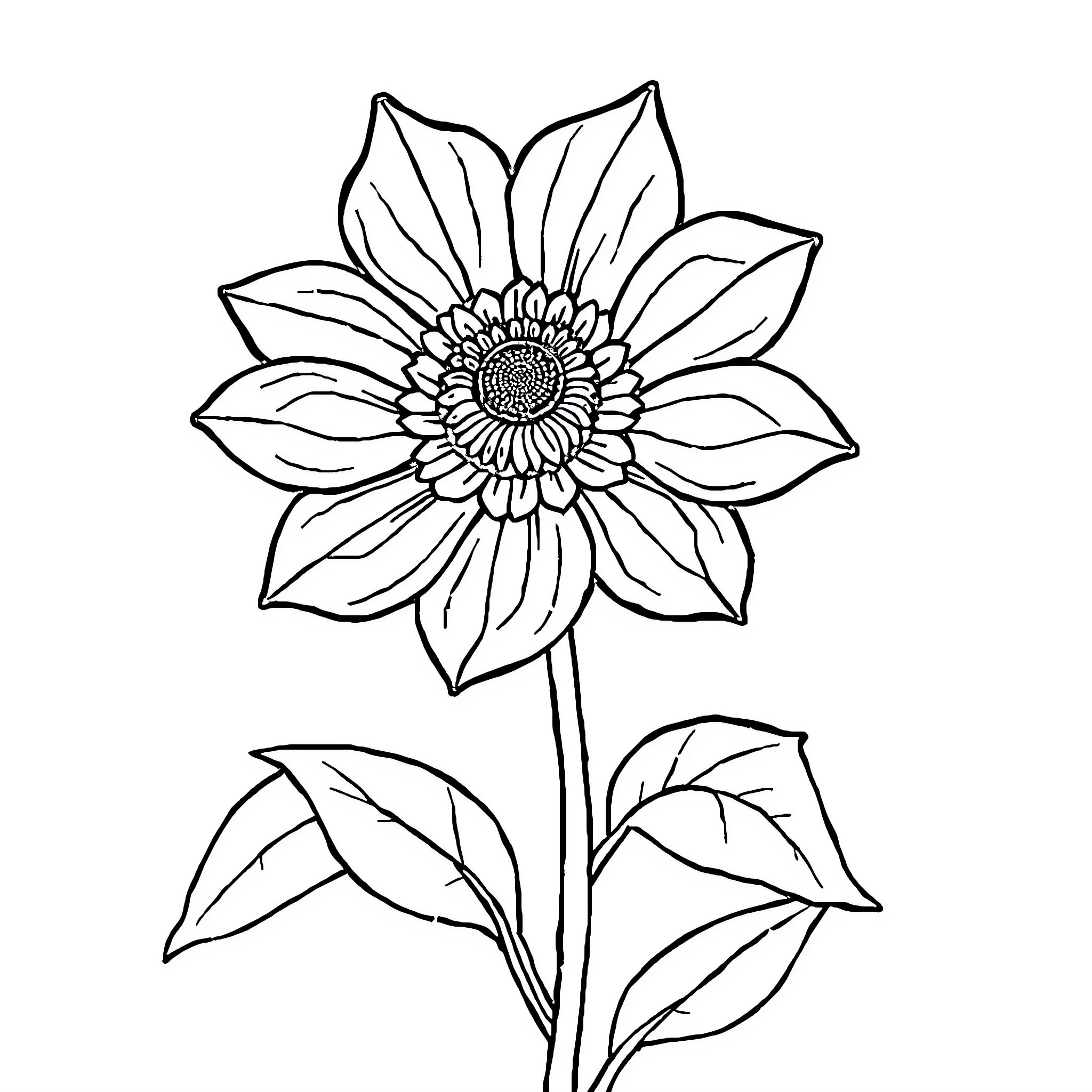 Flower in Sketch-like Outline Coloring Page (free black-and-white line drawing printable PDF for all, from beginners to advanced learners, including children, teens, adults, and seniors)