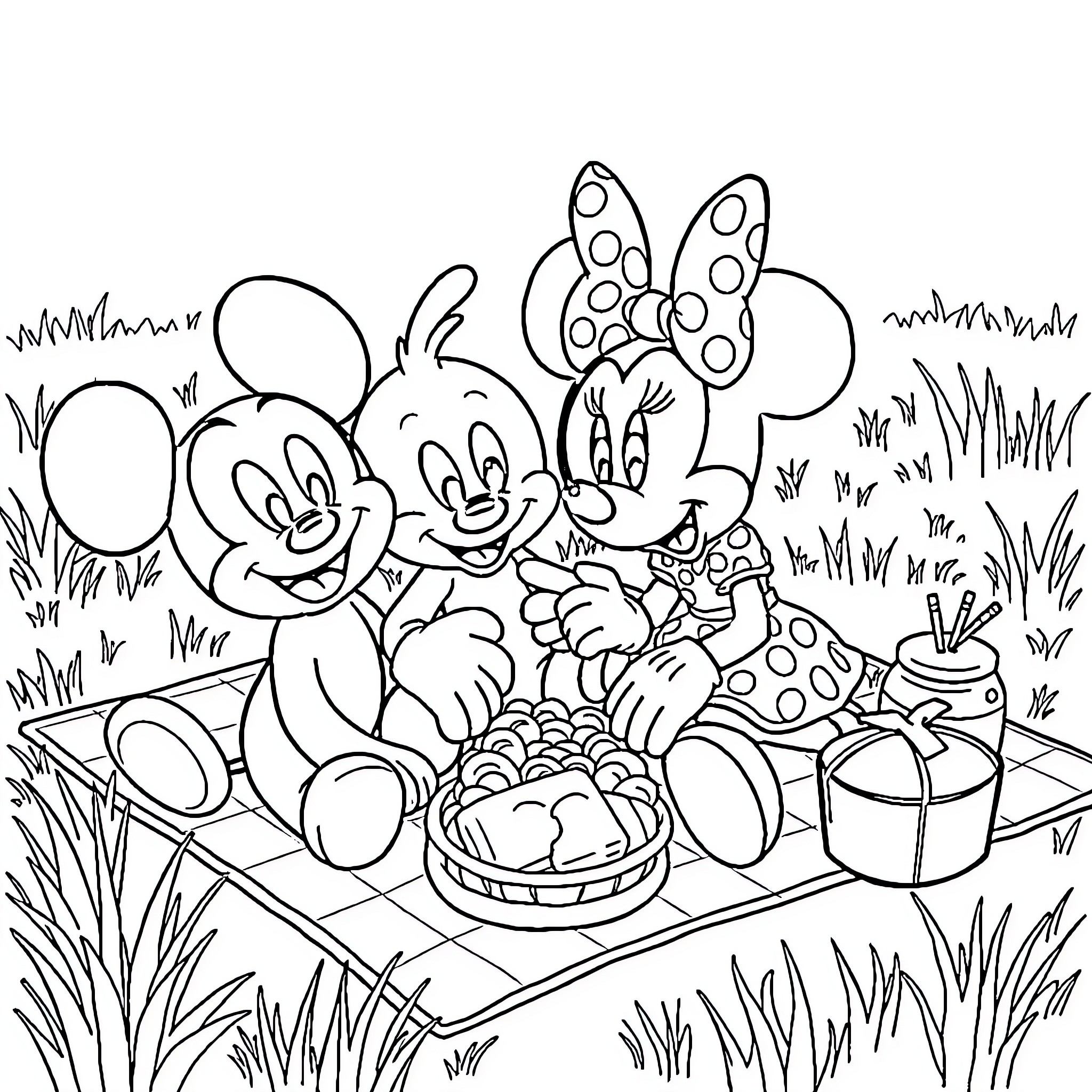 Bluey's Picnic Adventure Coloring Page (free black-and-white line drawing printable PDF for all, from beginners to advanced learners, including children, teens, adults, and seniors)