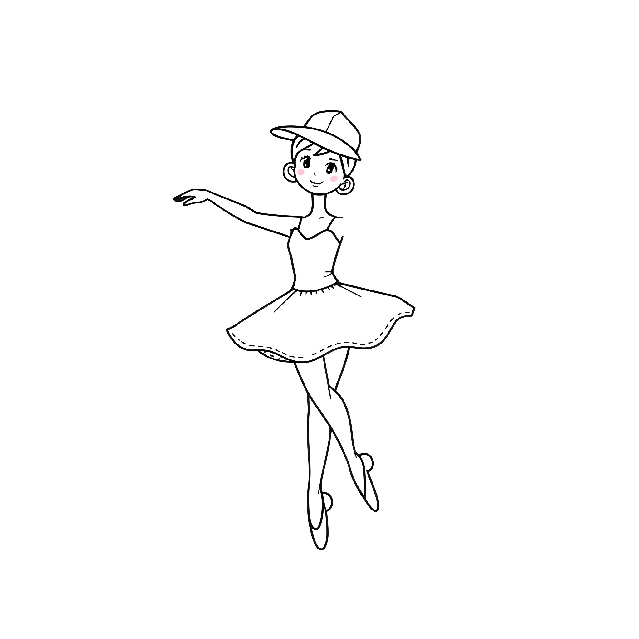 Ballerina gracefully dancing on stage Coloring Page (free black-and-white line drawing printable PDF for all, from beginners to advanced learners, including children, teens, adults, and seniors)