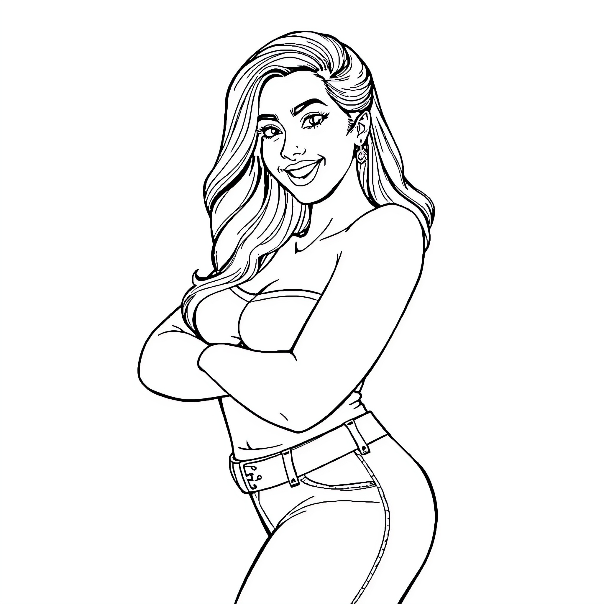 Latina woman with confident expression and styled hair Coloring Page (free black-and-white line drawing printable PDF for all, from beginners to advanced learners, including children, teens, adults, and seniors)