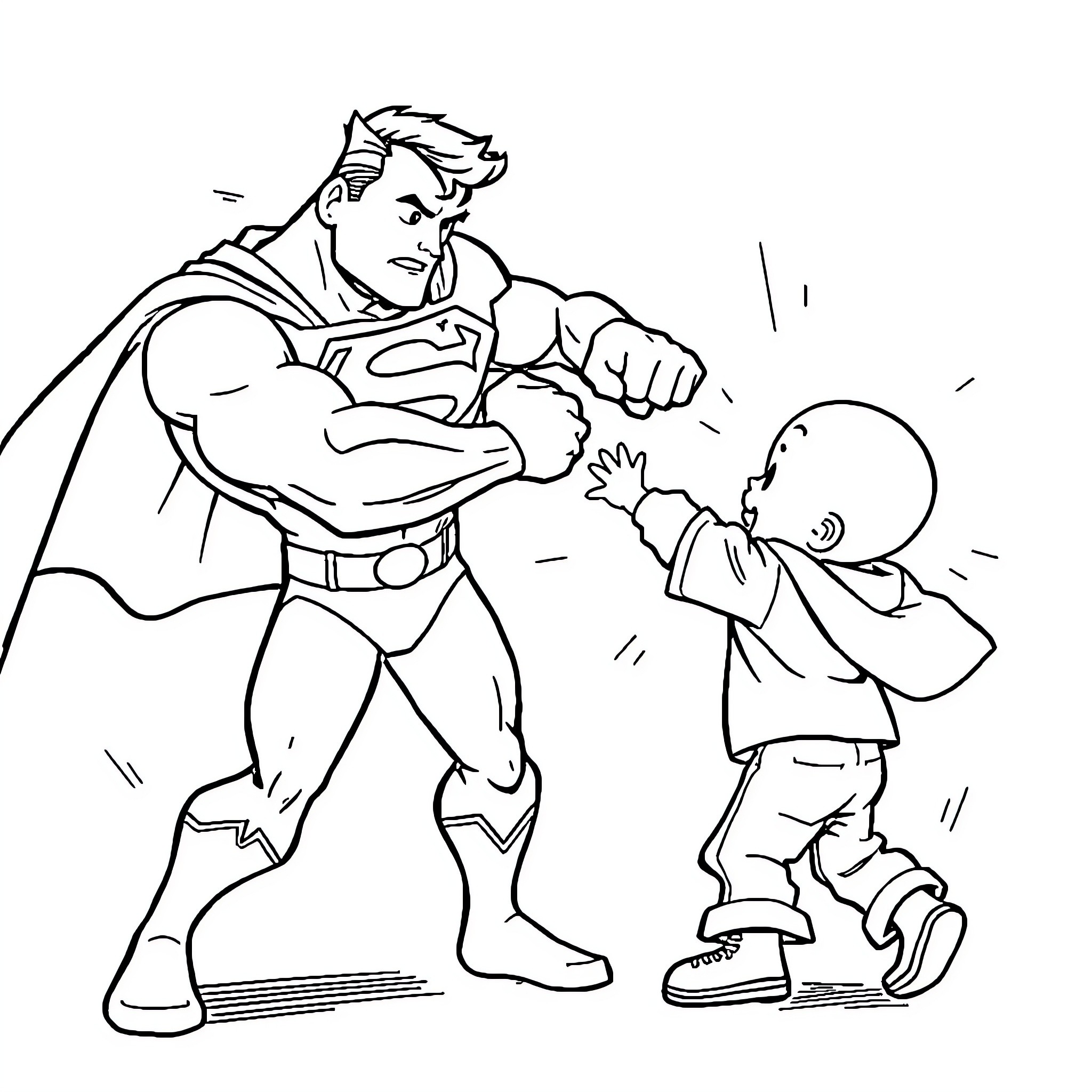 Superman protecting a child from danger Coloring Page (free black-and-white line drawing printable PDF for all, from beginners to advanced learners, including children, teens, adults, and seniors)