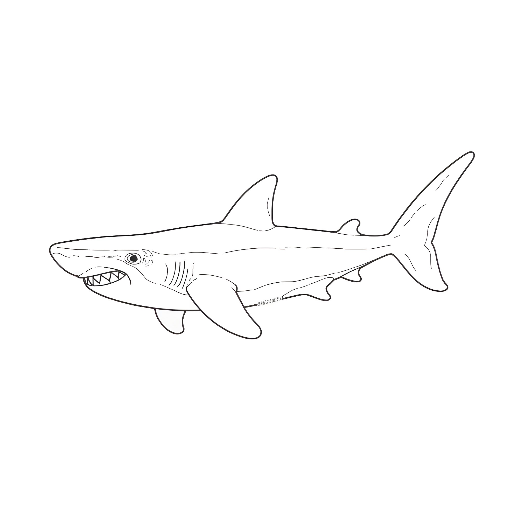 Creeper shark swimming with open mouth Coloring Page (free black-and-white line drawing printable PDF for all, from beginners to advanced learners, including children, teens, adults, and seniors)