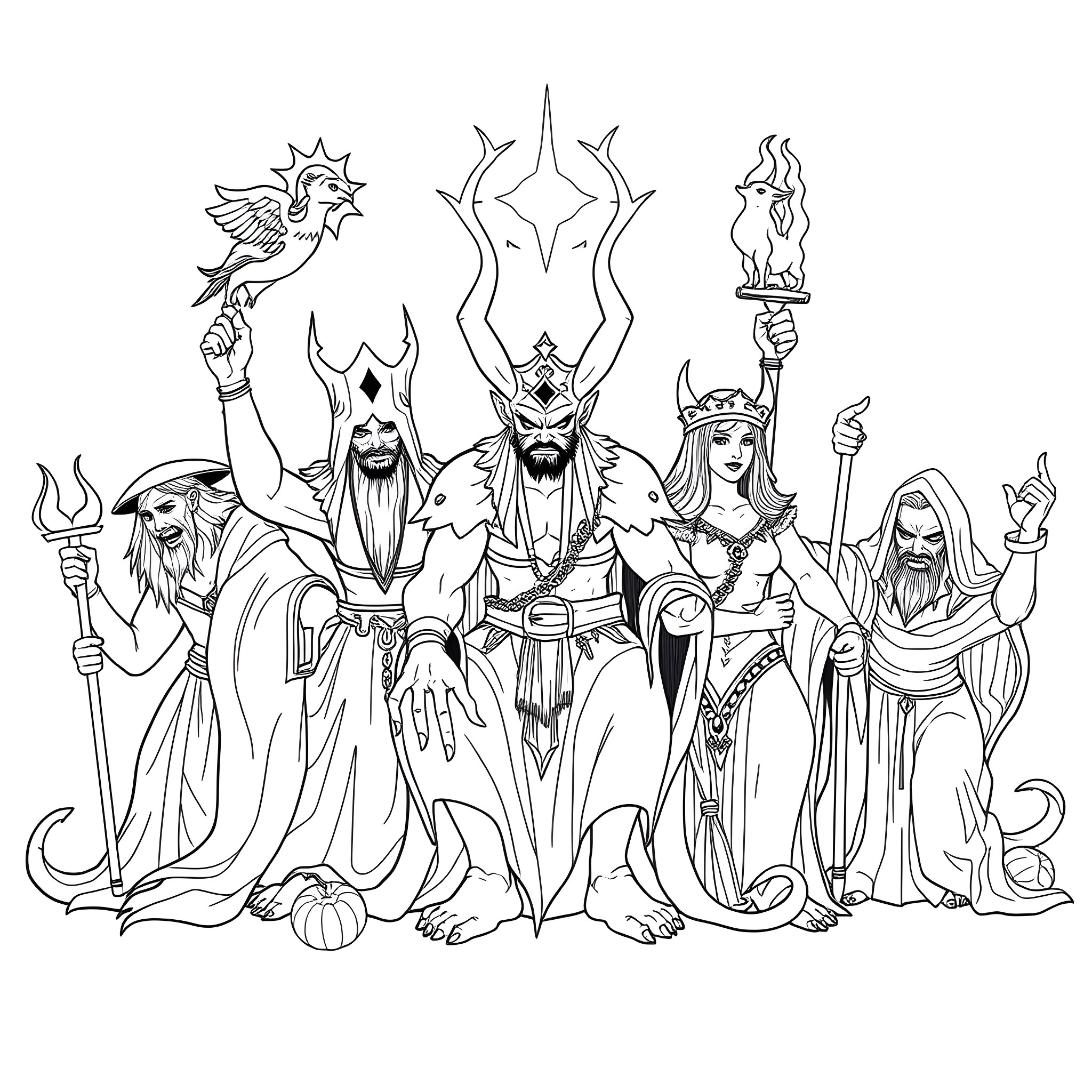 Deadly Sin: Personifications of the Seven Deadly Sins Coloring Page (free black-and-white line drawing printable PDF for all, from beginners to advanced learners, including children, teens, adults, and seniors)