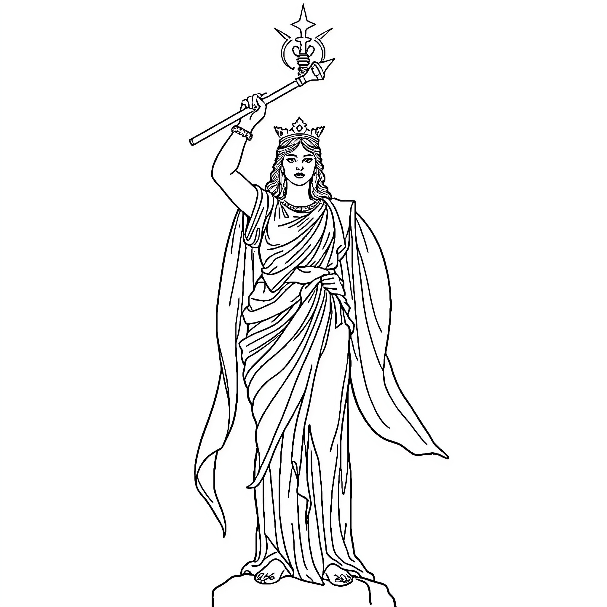Athena, the Wise Goddess of War and Wisdom Coloring Page (free black-and-white line drawing printable PDF for all, from beginners to advanced learners, including children, teens, adults, and seniors)