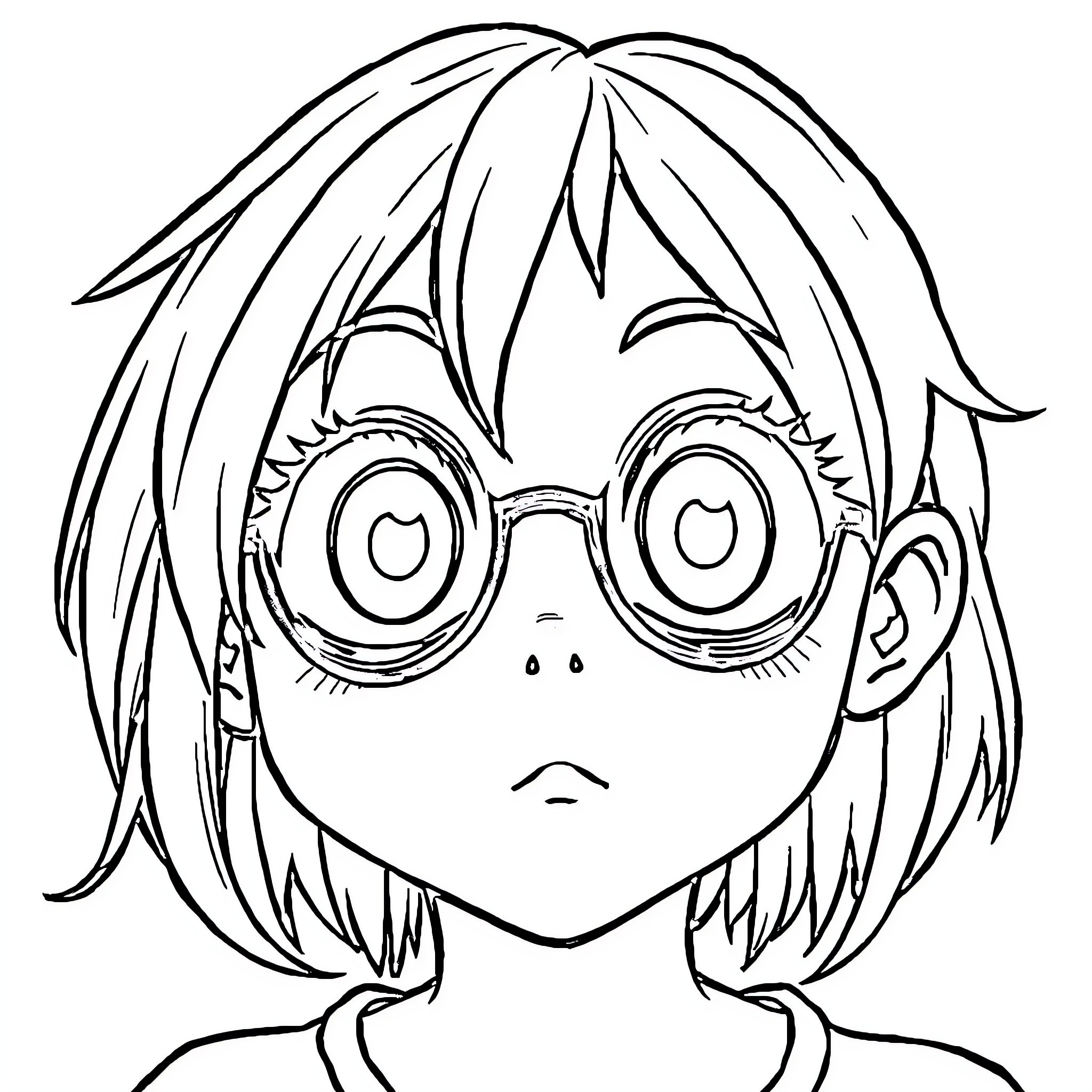 Manga Character with Large Expressive Eyes Coloring Page (free black-and-white line drawing printable PDF for all, from beginners to advanced learners, including children, teens, adults, and seniors)