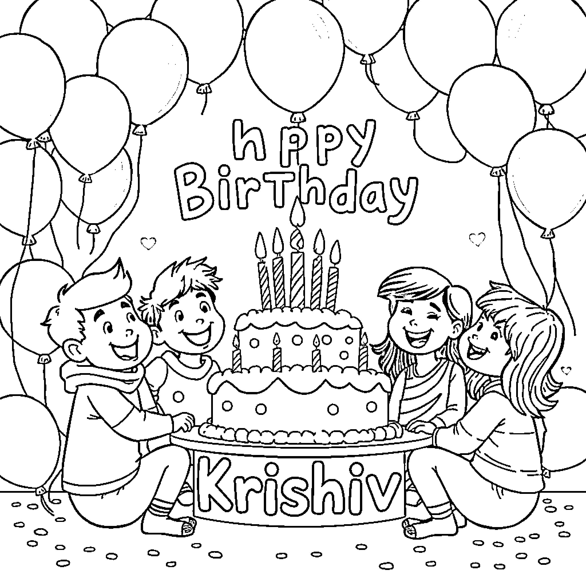 Birthday celebration with family and cake Coloring Page (free black-and-white line drawing printable PDF for all, from beginners to advanced learners, including children, teens, adults, and seniors)