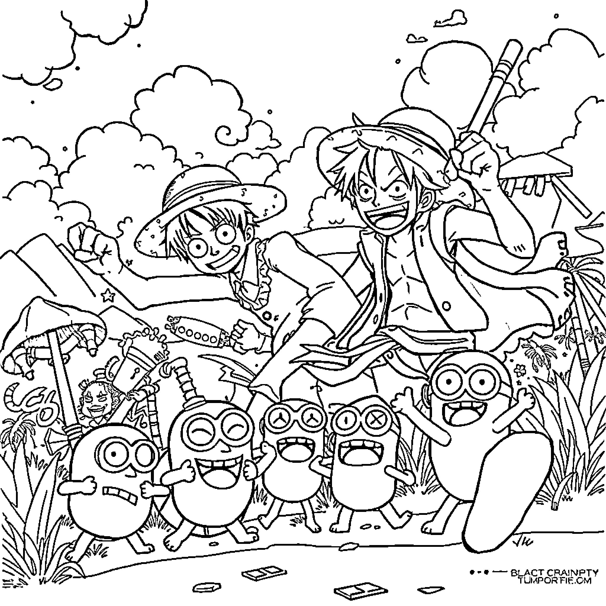 Characters on a Camping Adventure in the Wild Coloring Page (free black-and-white line drawing printable PDF for all, from beginners to advanced learners, including children, teens, adults, and seniors)
