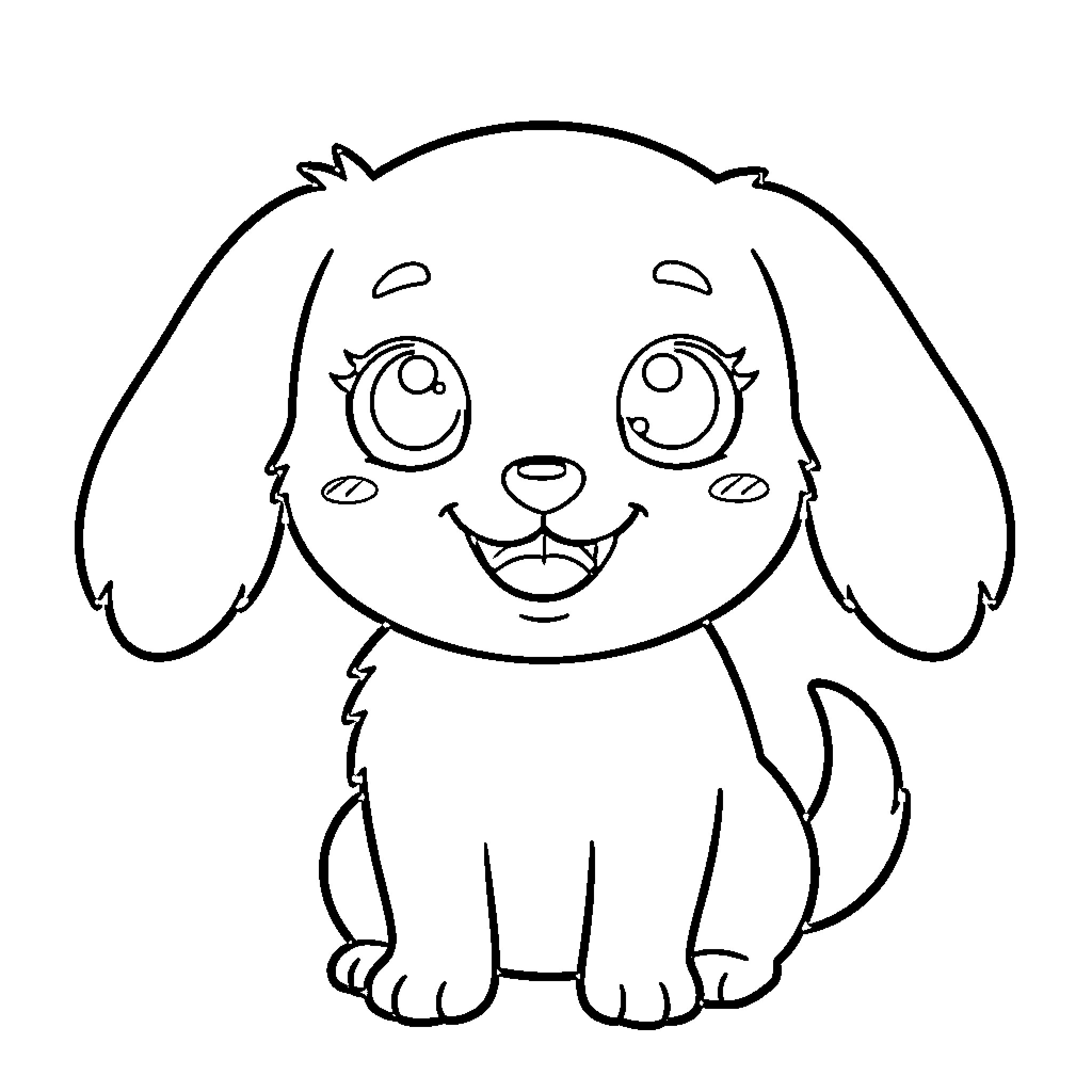 Dog with happy expression and cute eyes Coloring Page (free black-and-white line drawing printable PDF for all, from beginners to advanced learners, including children, teens, adults, and seniors)