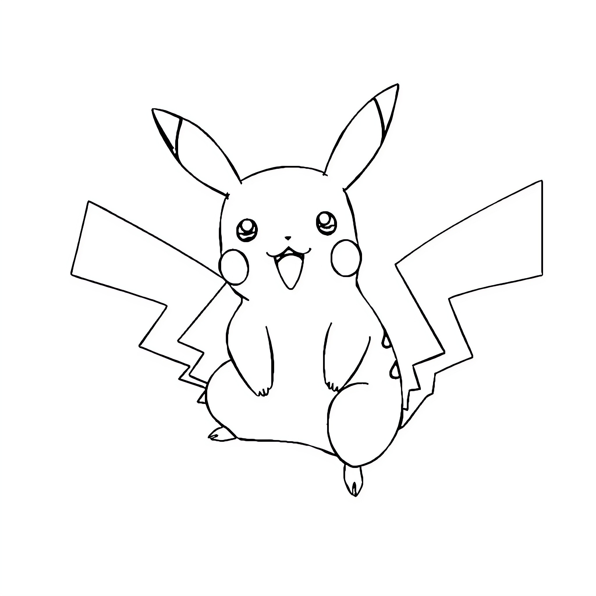 Pikachu expressing excitement Coloring Page (free black-and-white line drawing printable PDF for all, from beginners to advanced learners, including children, teens, adults, and seniors)