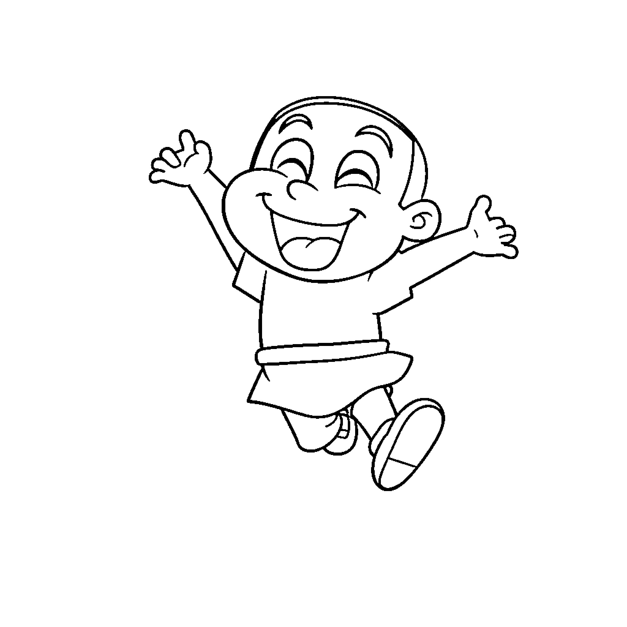Shin Chan excitedly jumping and waving Coloring Page (free black-and-white line drawing printable PDF for all, from beginners to advanced learners, including children, teens, adults, and seniors)