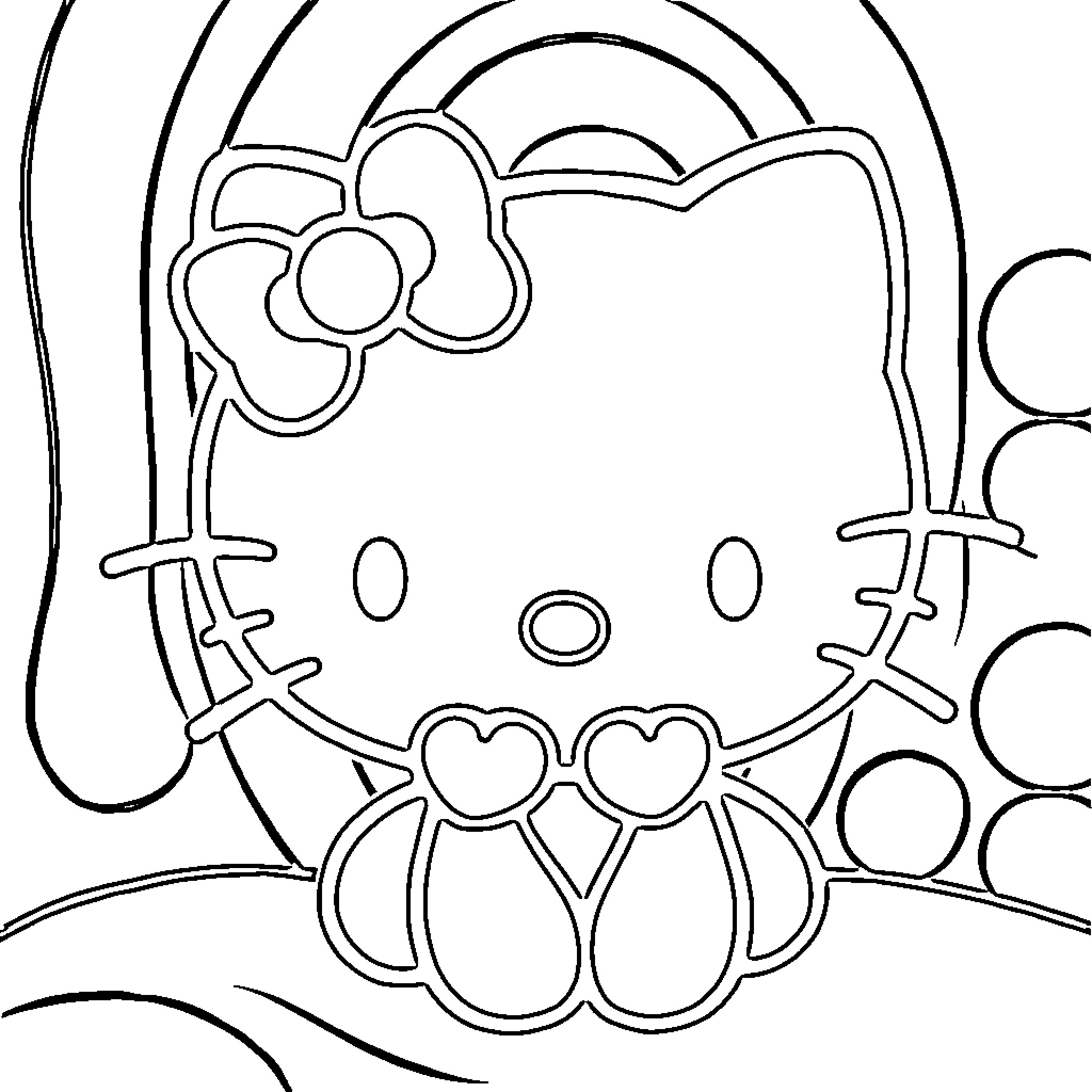 Hello Kitty's Flower Garden Adventure Coloring Page (free black-and-white line drawing printable PDF for all, from beginners to advanced learners, including children, teens, adults, and seniors)