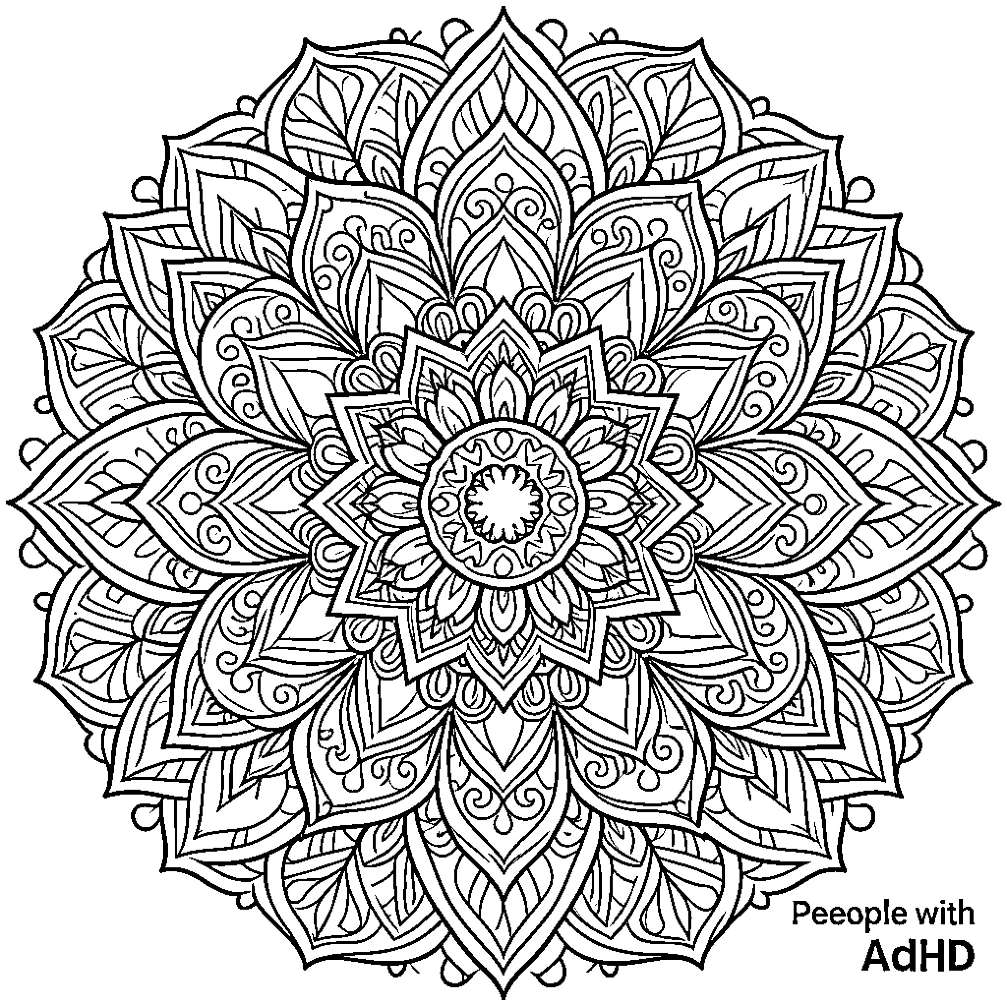 Mandala with intricate floral patterns and symmetrical design Coloring Page (free black-and-white line drawing printable PDF for all, from beginners to advanced learners, including children, teens, adults, and seniors)