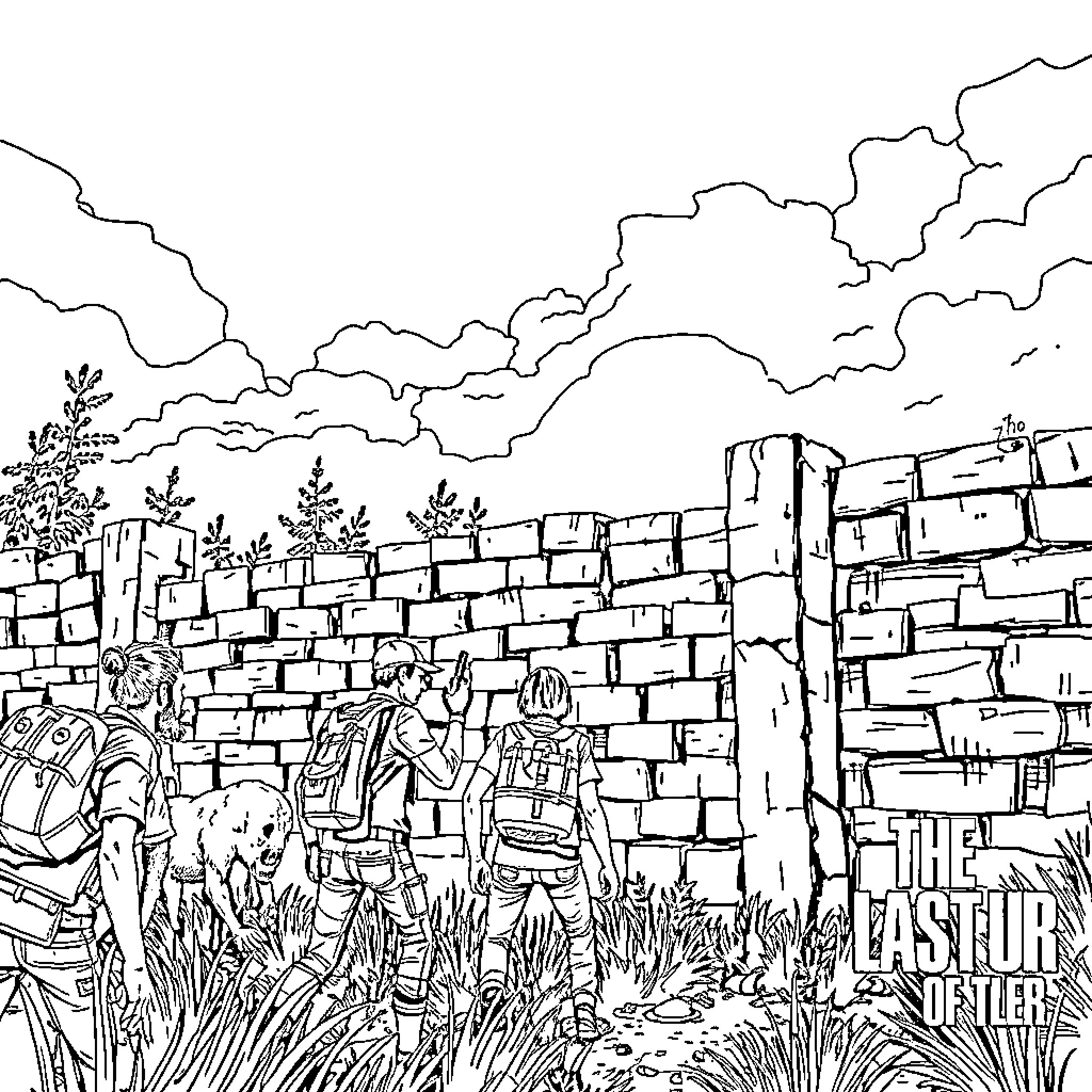 Wall of Hopeful Pilgrims Approaching the Pasture Coloring Page (free black-and-white line drawing printable PDF for all, from beginners to advanced learners, including children, teens, adults, and seniors)