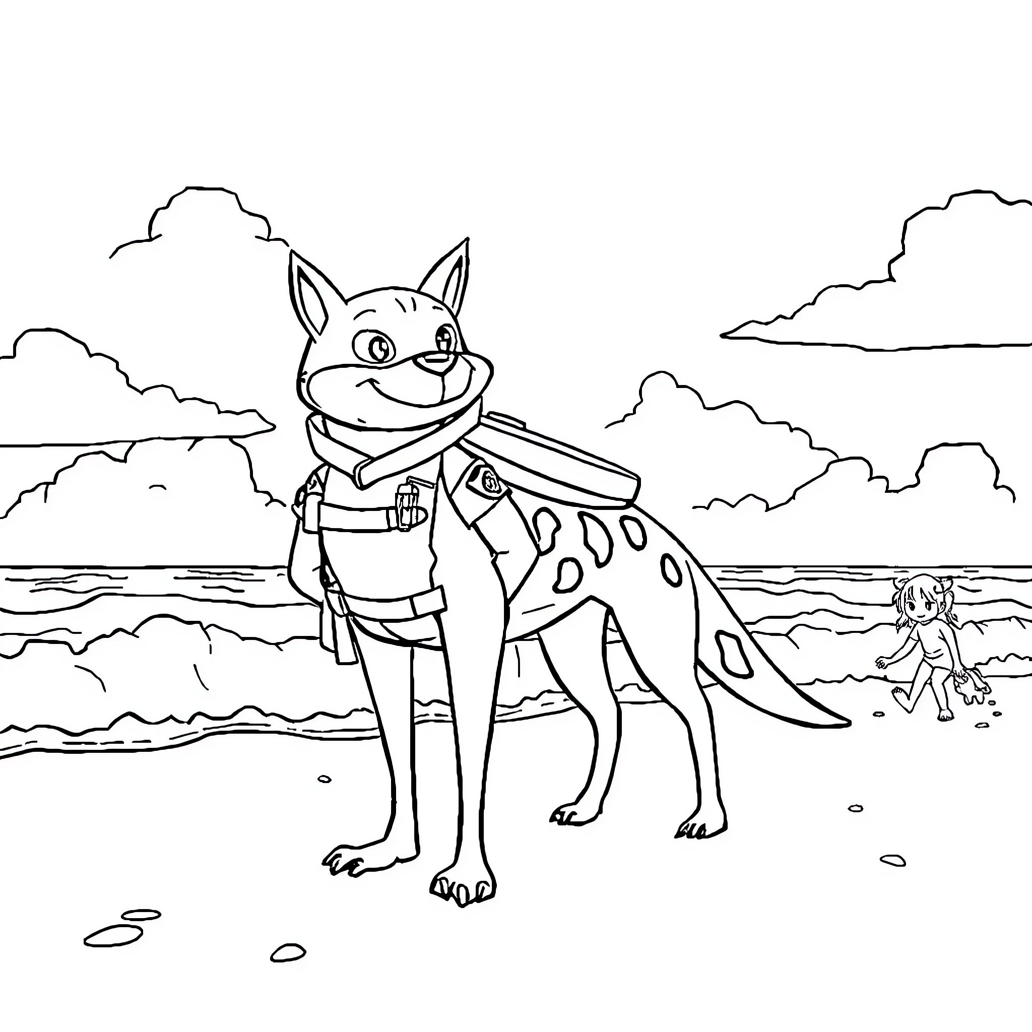 Marcus' Adventurous Exploration by the Seaside Coloring Page (free black-and-white line drawing printable PDF for all, from beginners to advanced learners, including children, teens, adults, and seniors)