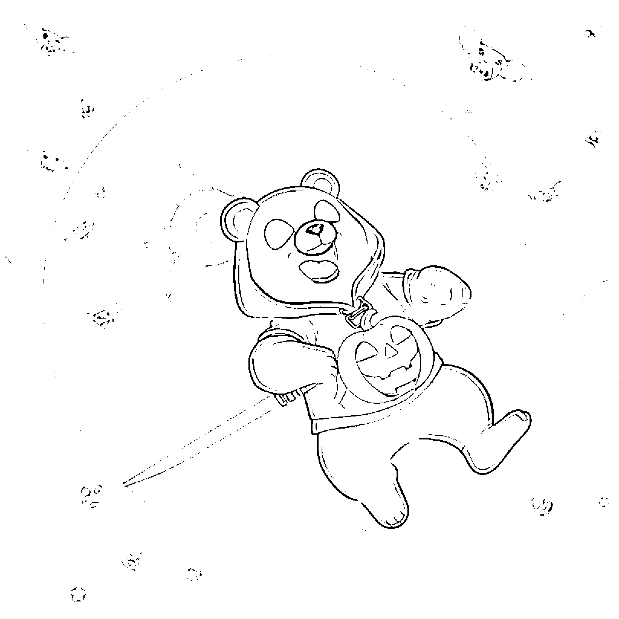 Bear running with Halloween pumpkin Coloring Page (free black-and-white line drawing printable PDF for all, from beginners to advanced learners, including children, teens, adults, and seniors)