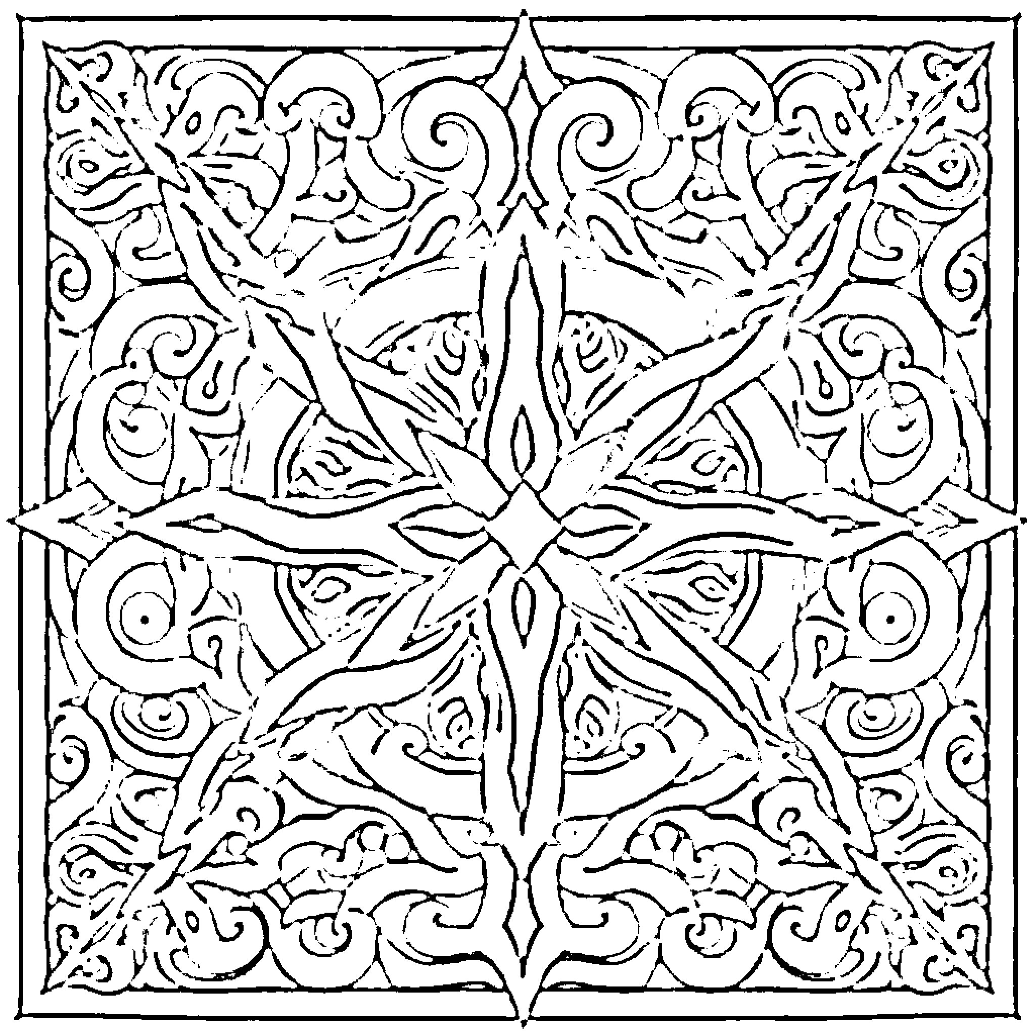 Celtic Pattern of Intricate Geometric Shapes Coloring Page (free black-and-white line drawing printable PDF for all, from beginners to advanced learners, including children, teens, adults, and seniors)