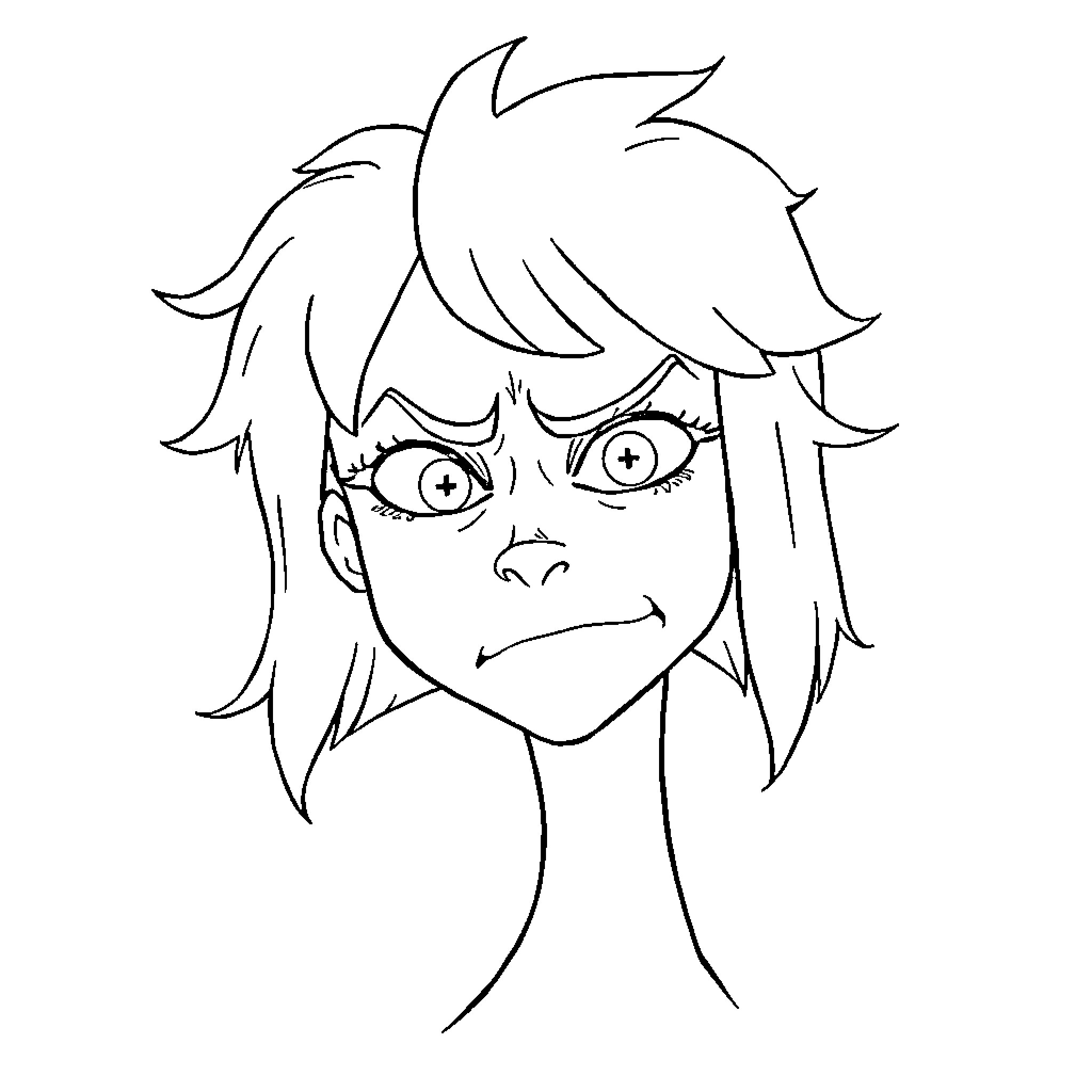 Hermine's Emotional Expression Coloring Page (free black-and-white line drawing printable PDF for all, from beginners to advanced learners, including children, teens, adults, and seniors)