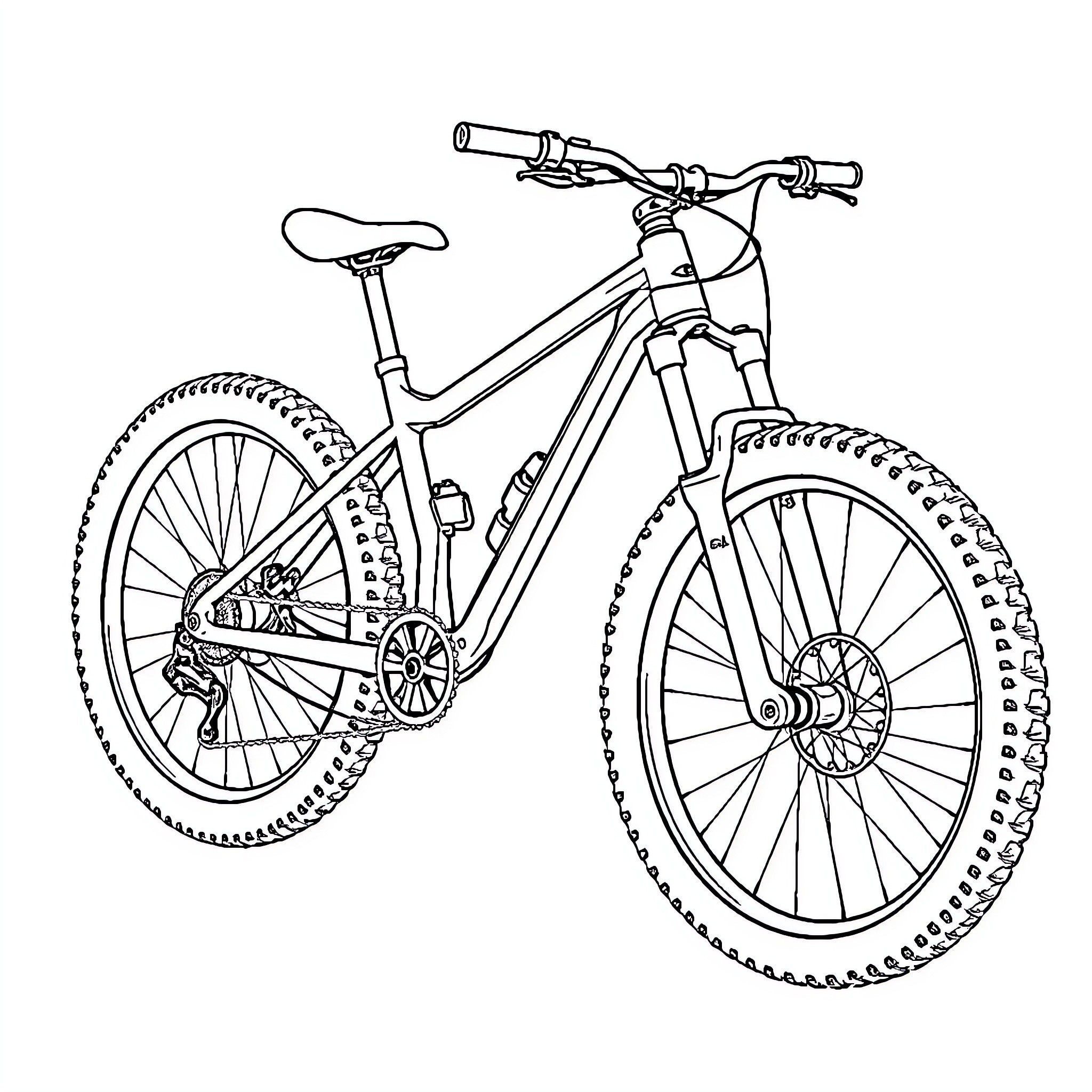 Mountain Bike Riding Outdoor Adventure Coloring Page (free black-and-white line drawing printable PDF for all, from beginners to advanced learners, including children, teens, adults, and seniors)