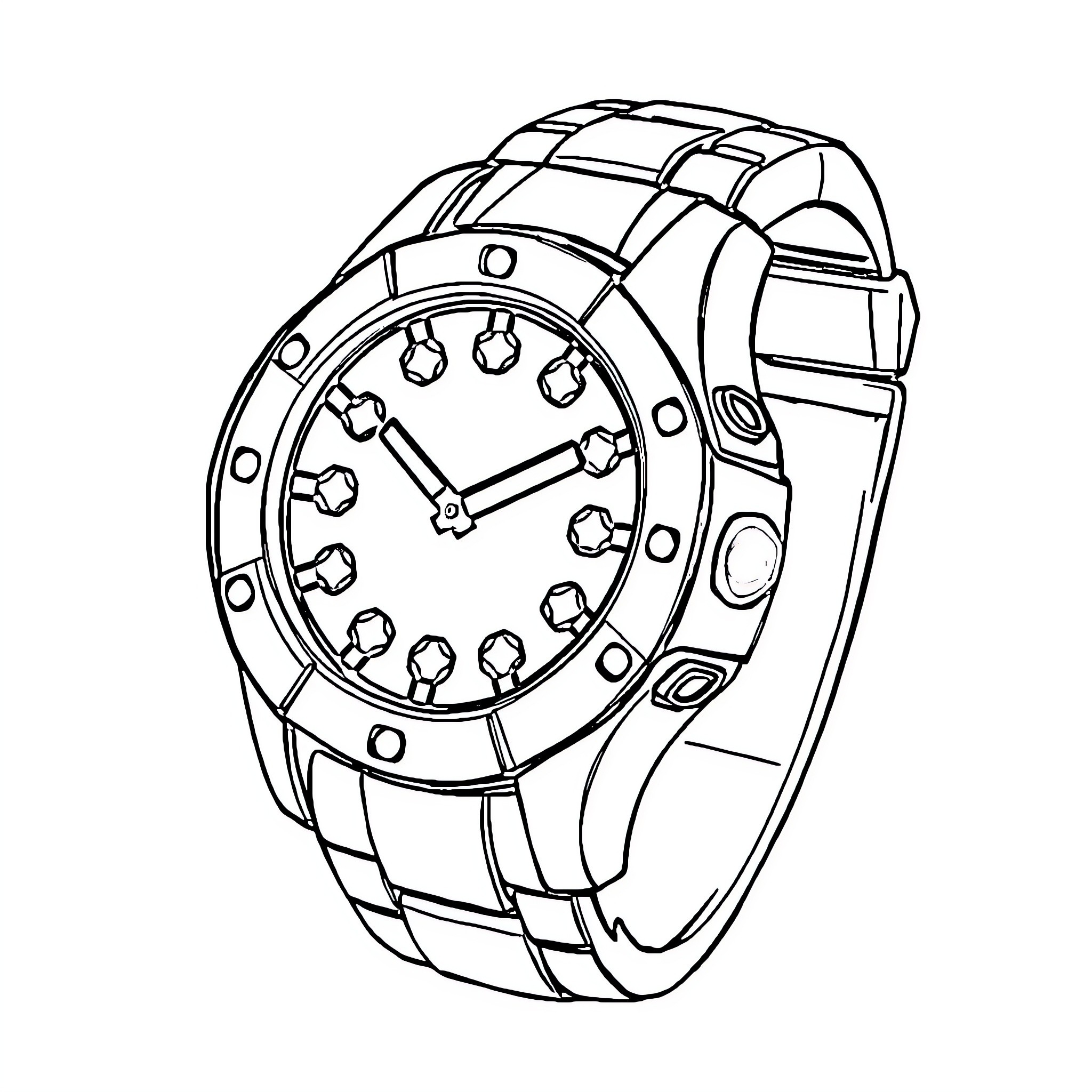 Ben 10's Futuristic Wristwatch Coloring Page (free black-and-white line drawing printable PDF for all, from beginners to advanced learners, including children, teens, adults, and seniors)