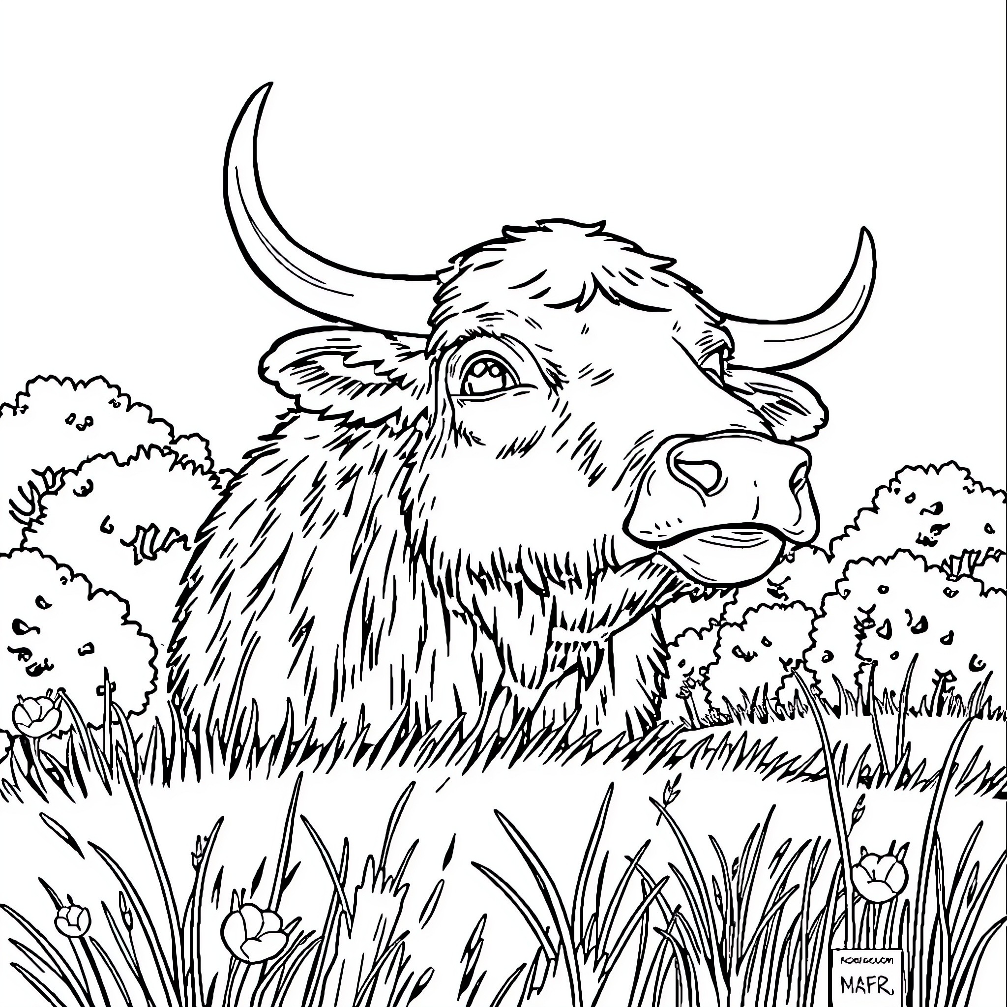 Sheep grazing peacefully in a lush meadow Coloring Page (free black-and-white line drawing printable PDF for all, from beginners to advanced learners, including children, teens, adults, and seniors)