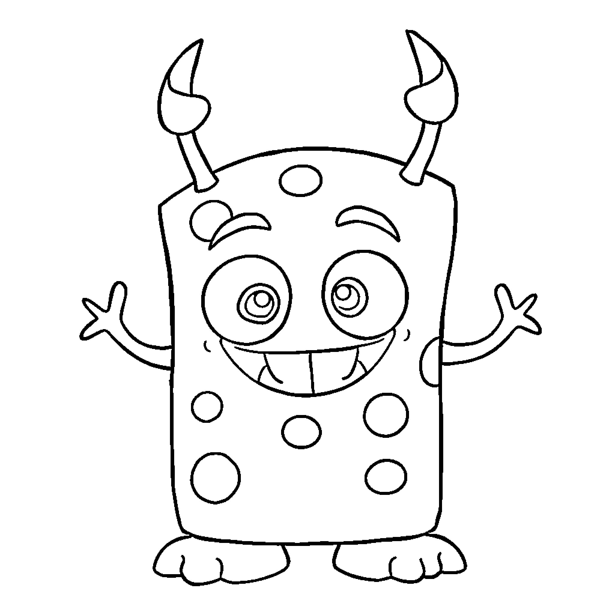 Cheese Monster happily waving with big smile Coloring Page (free black-and-white line drawing printable PDF for all, from beginners to advanced learners, including children, teens, adults, and seniors)