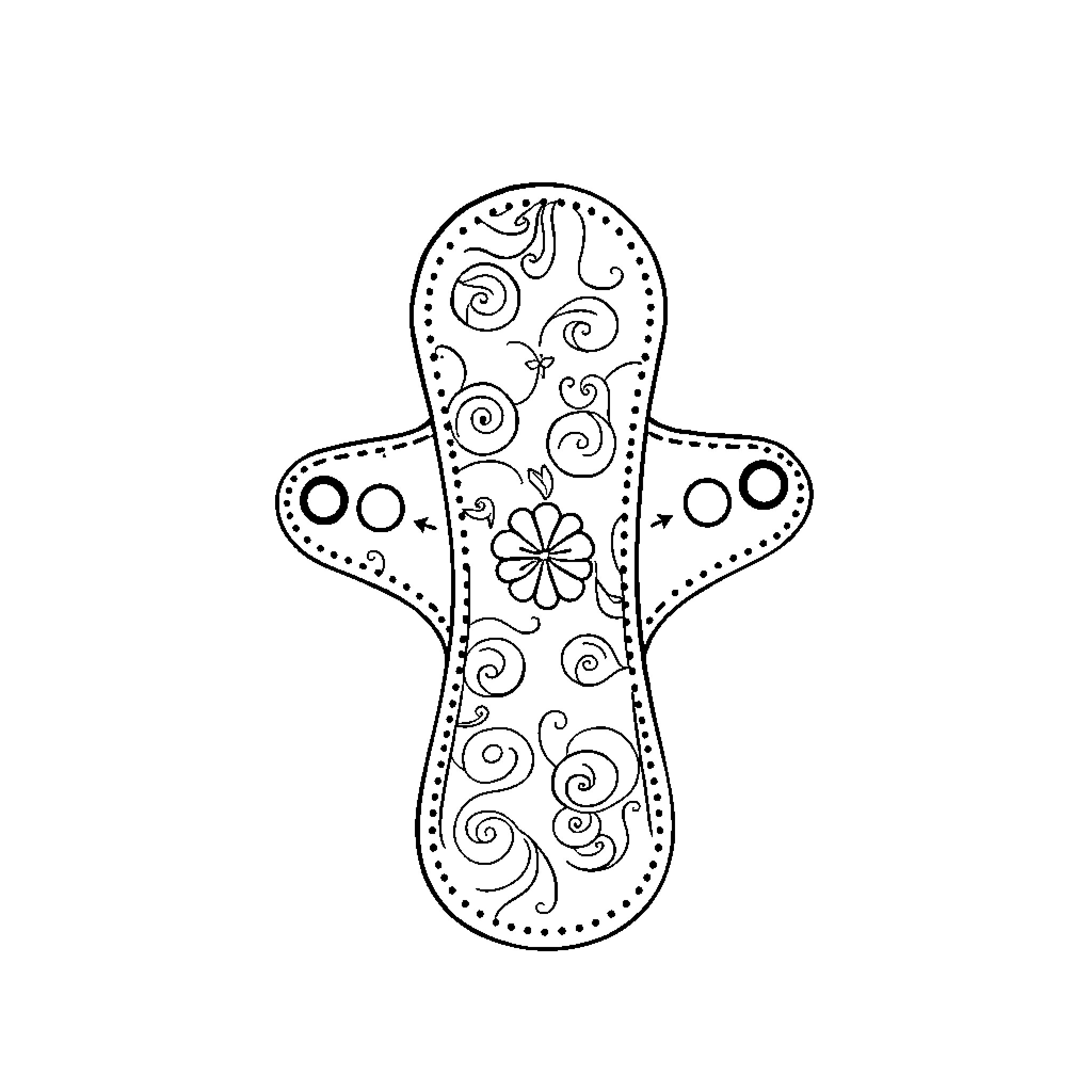 Sanitary Pad with Floral Patterned Design Coloring Page (free black-and-white line drawing printable PDF for all, from beginners to advanced learners, including children, teens, adults, and seniors)