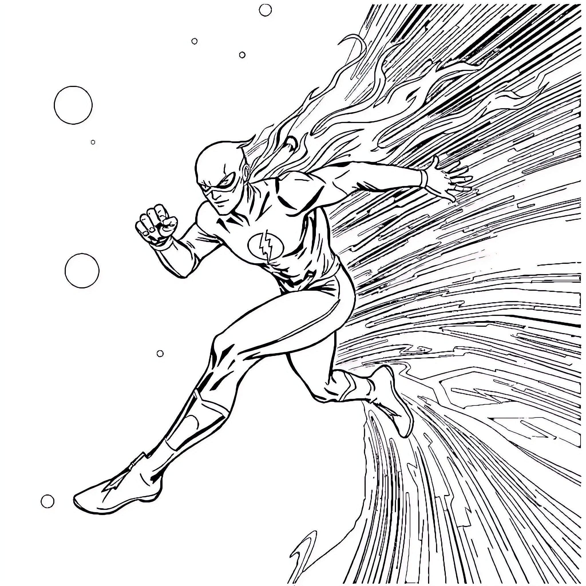 Flash races through the cosmic void Coloring Page (free black-and-white line drawing printable PDF for all, from beginners to advanced learners, including children, teens, adults, and seniors)