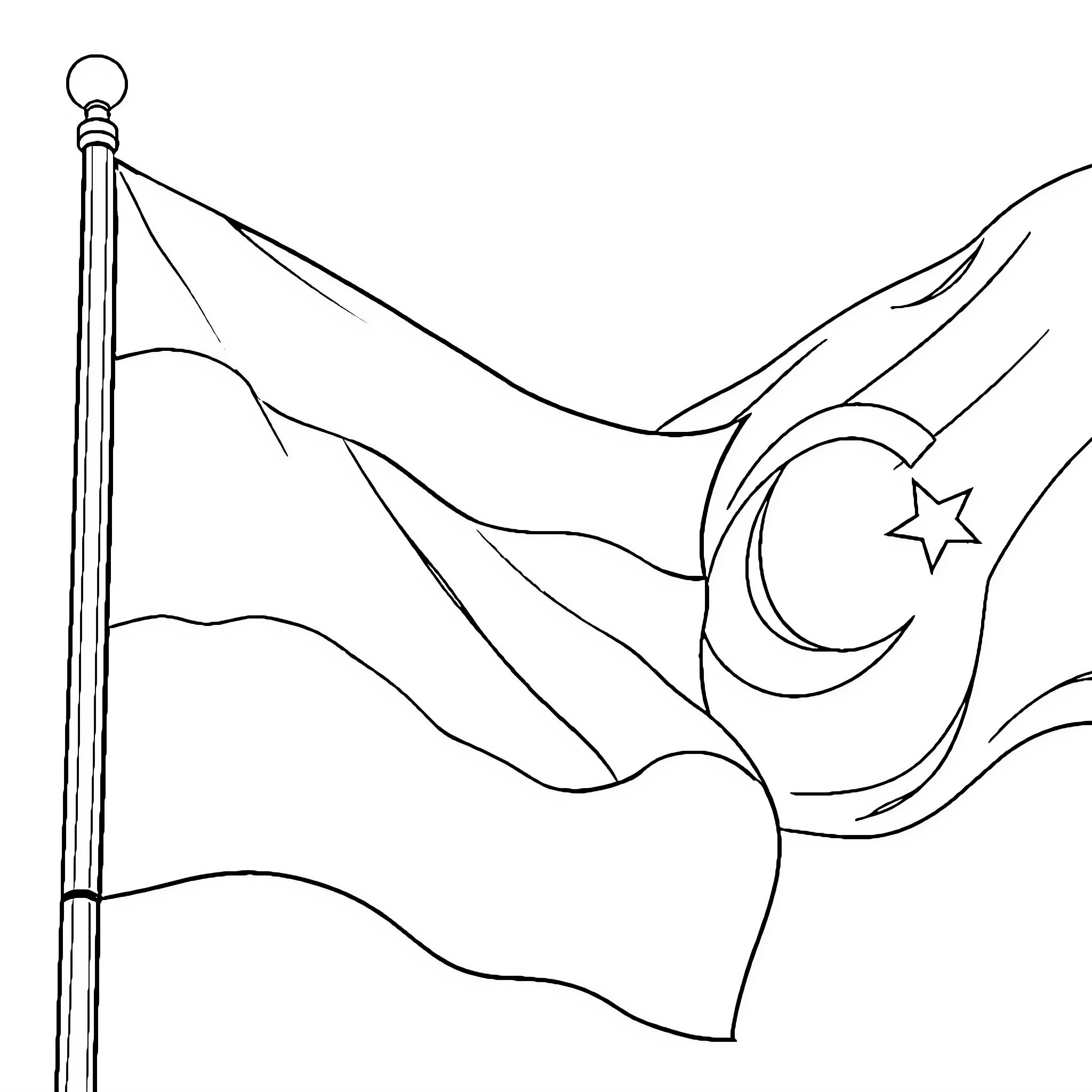 Flag waving proudly in the wind Coloring Page (free black-and-white line drawing printable PDF for all, from beginners to advanced learners, including children, teens, adults, and seniors)