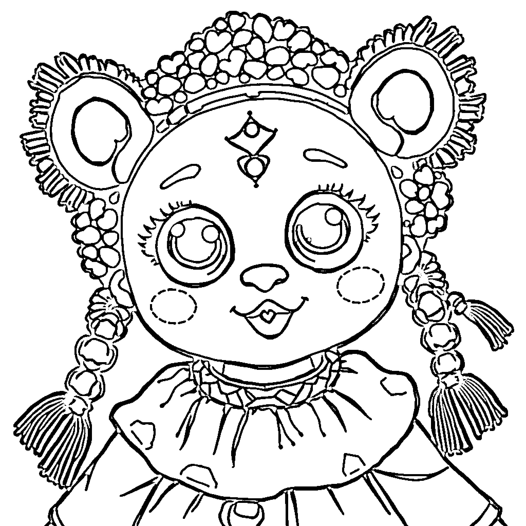 Labubu's Whimsical Adornments Coloring Page (free black-and-white line drawing printable PDF for all, from beginners to advanced learners, including children, teens, adults, and seniors)