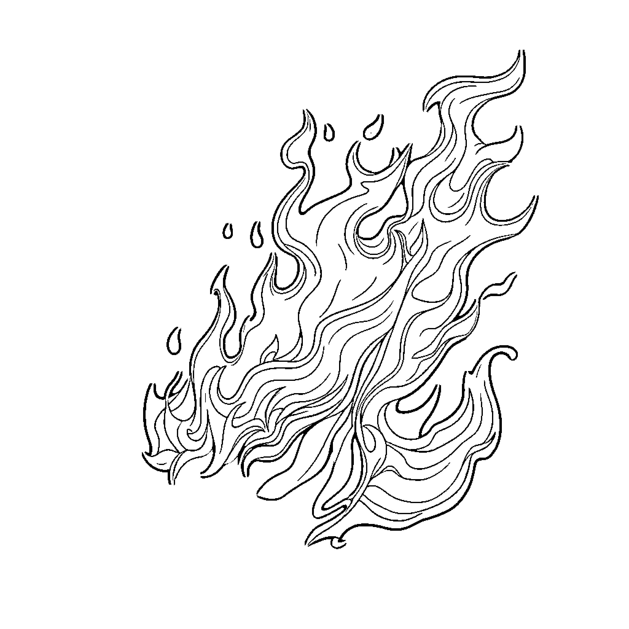 Blaze of Fiery Flames Coloring Page (free black-and-white line drawing printable PDF for all, from beginners to advanced learners, including children, teens, adults, and seniors)