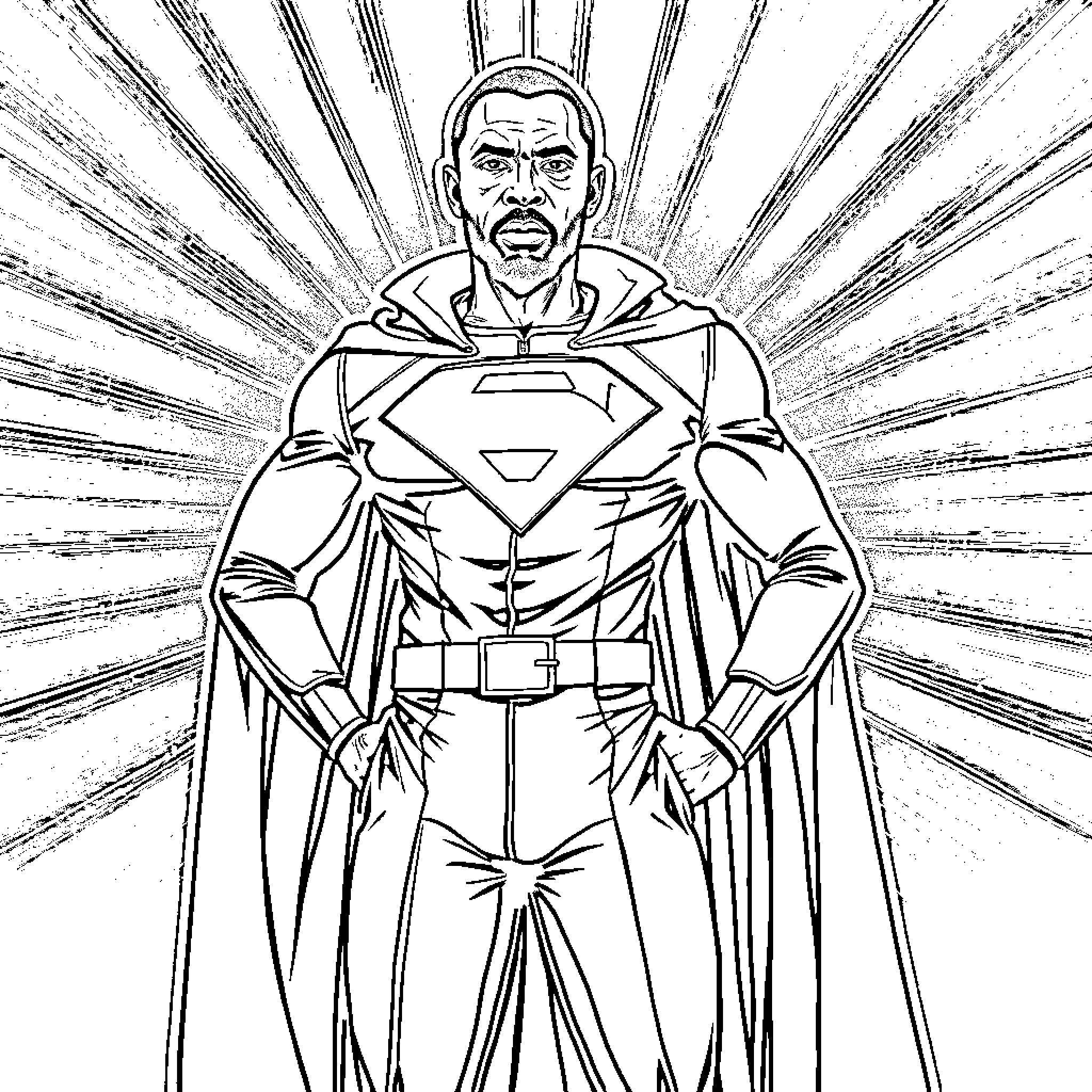 Abiy Ahmed as a heroic superhero Coloring Page (free black-and-white line drawing printable PDF for all, from beginners to advanced learners, including children, teens, adults, and seniors)