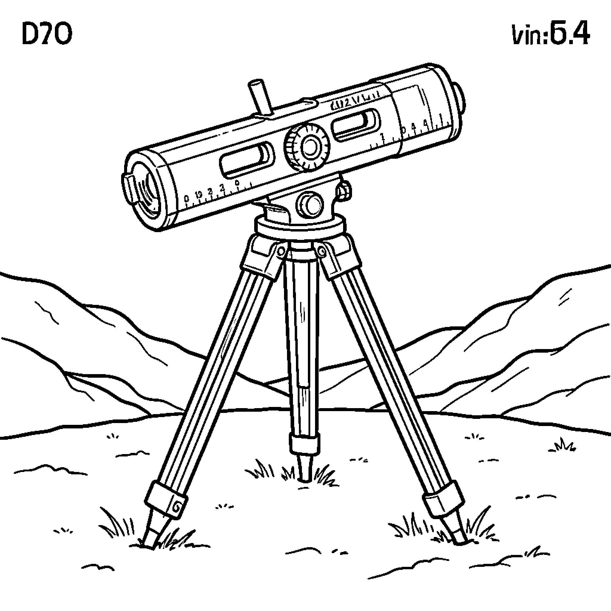 Land Survey Level with Tripod in Outdoor Setting Coloring Page (free black-and-white line drawing printable PDF for all, from beginners to advanced learners, including children, teens, adults, and seniors)