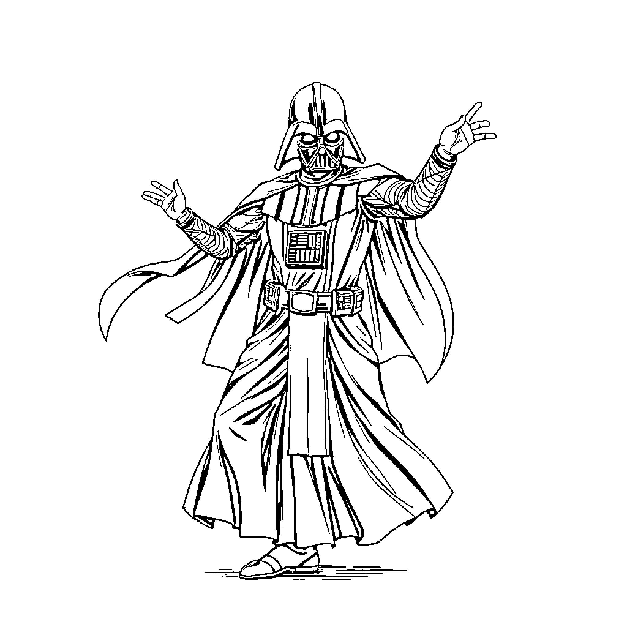 Darth Vader in commanding pose Coloring Page (free black-and-white line drawing printable PDF for all, from beginners to advanced learners, including children, teens, adults, and seniors)