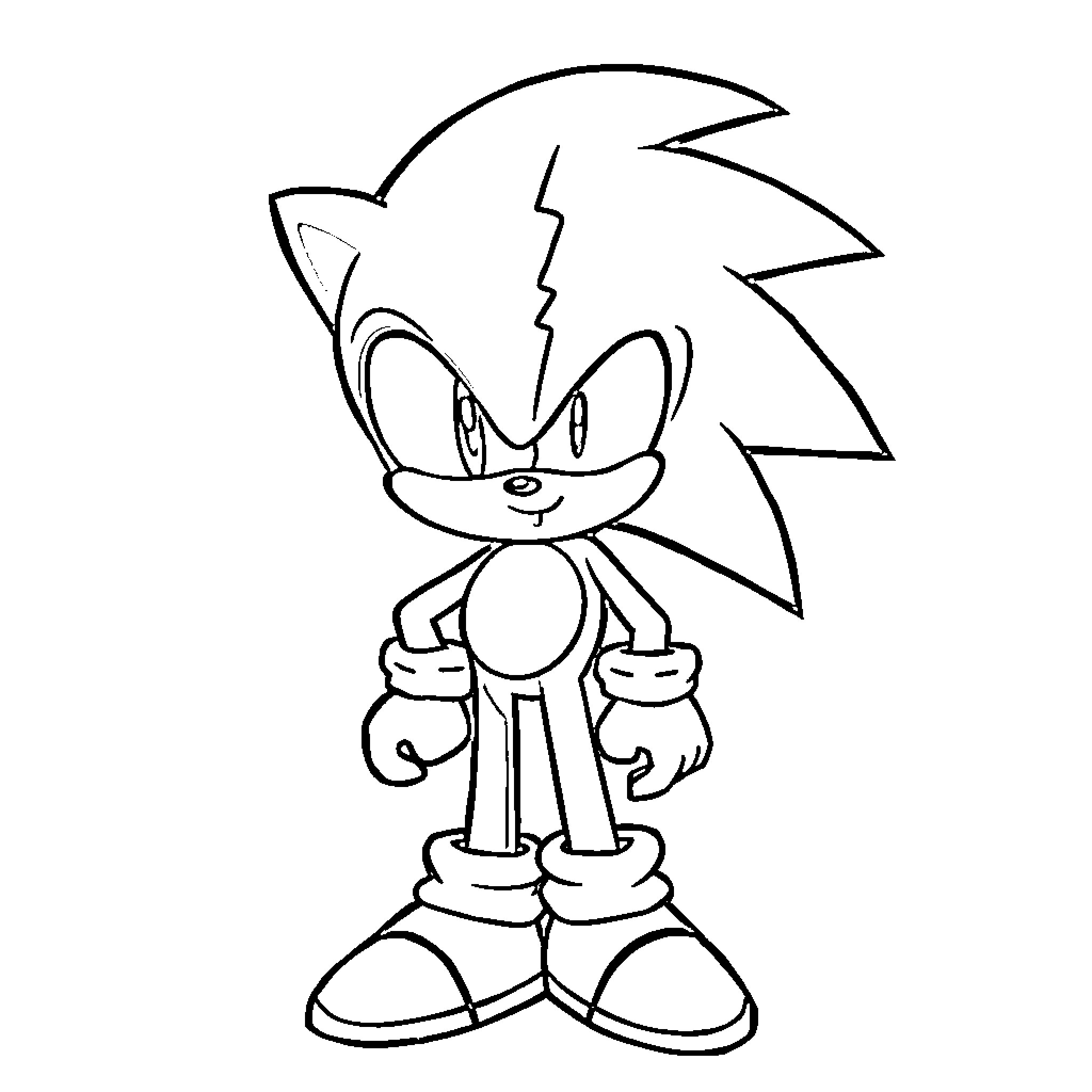 Sonic the Hedgehog in action pose Coloring Page (free black-and-white line drawing printable PDF for all, from beginners to advanced learners, including children, teens, adults, and seniors)