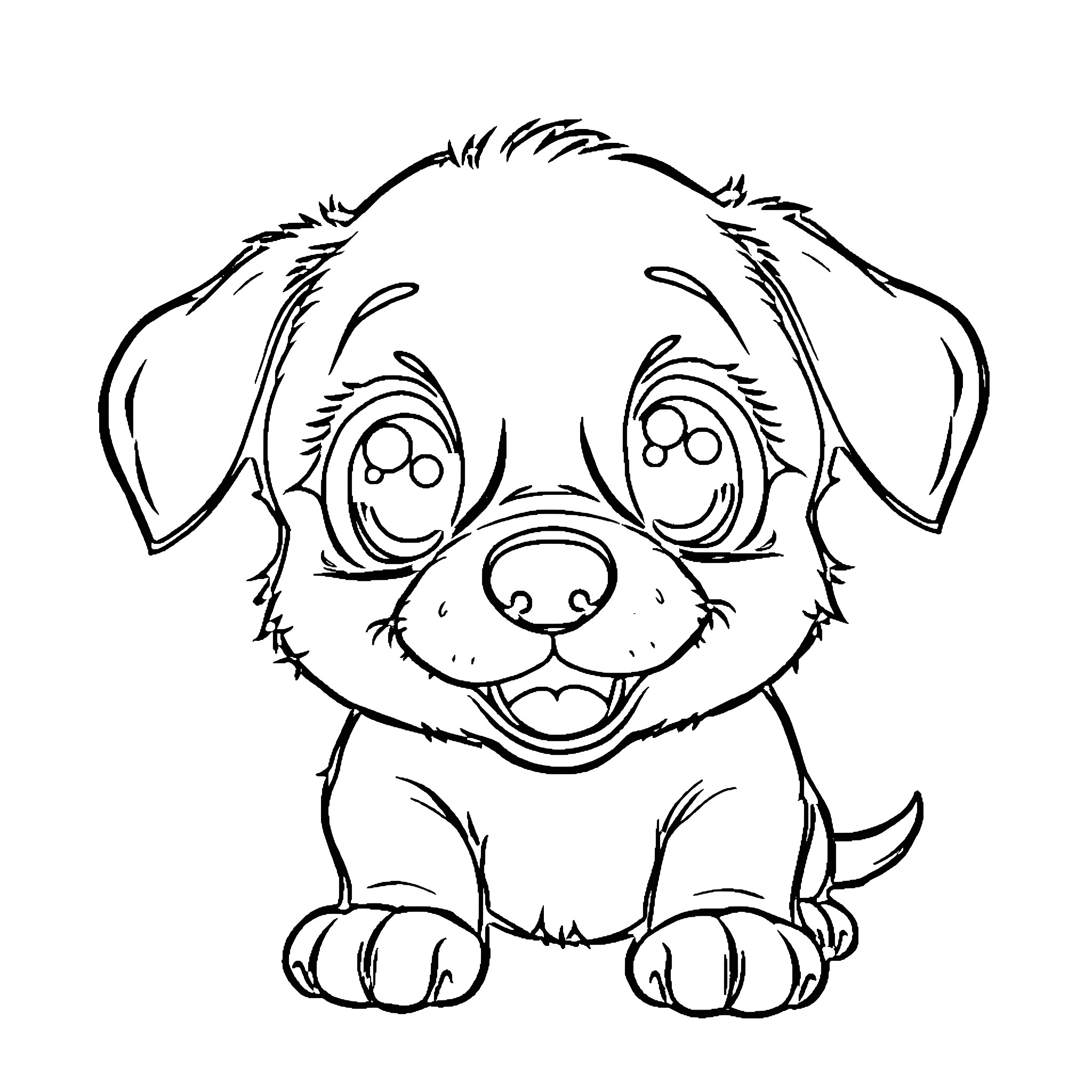 Puppy with a happy expression Coloring Page (free black-and-white line drawing printable PDF for all, from beginners to advanced learners, including children, teens, adults, and seniors)