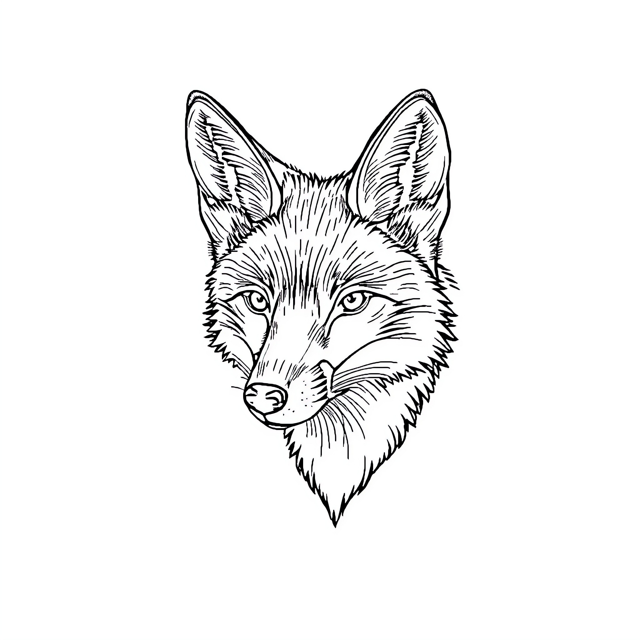 Fox gazing intently with expressive features Coloring Page (free black-and-white line drawing printable PDF for all, from beginners to advanced learners, including children, teens, adults, and seniors)