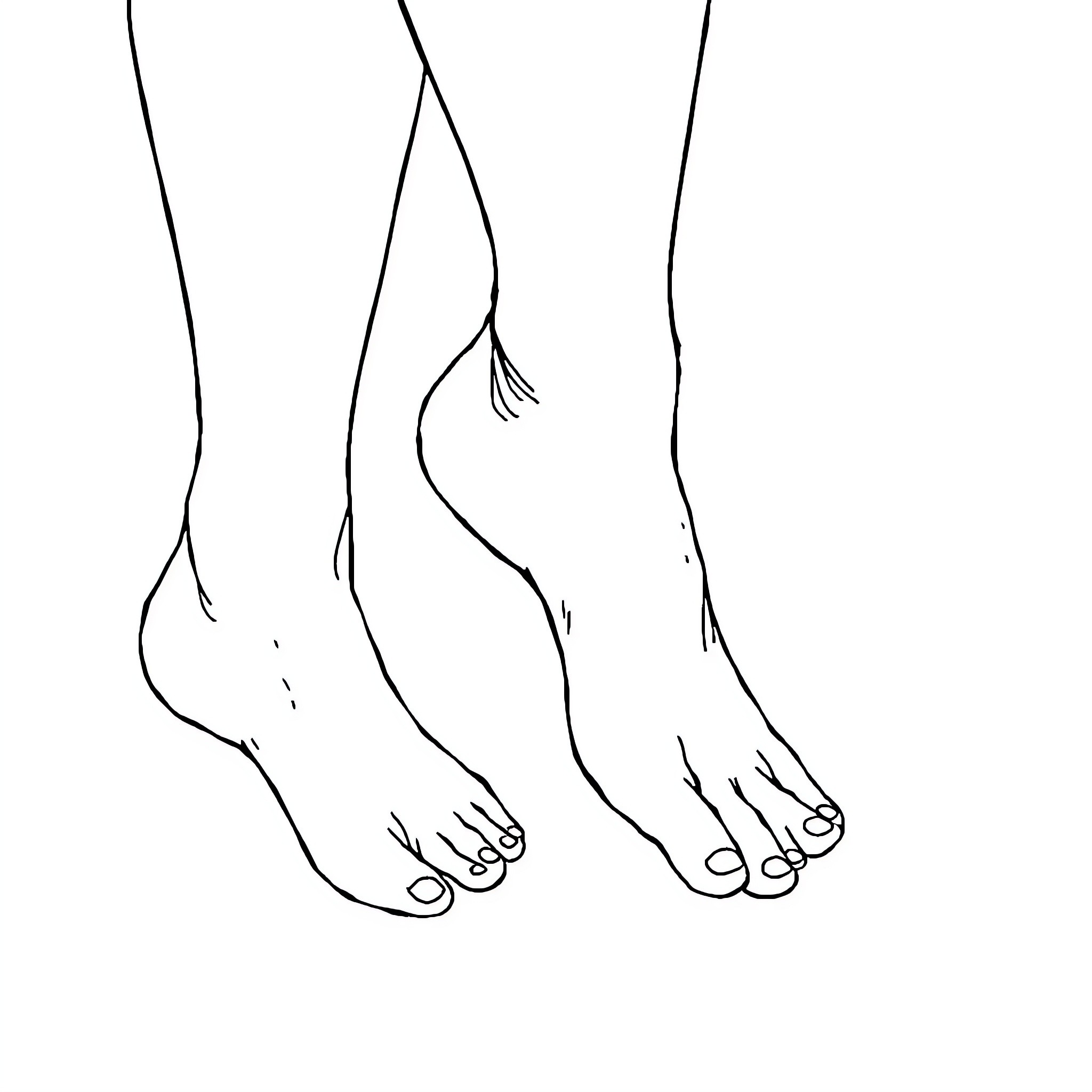Foot Stepping Lightly on Toes Coloring Page (free black-and-white line drawing printable PDF for all, from beginners to advanced learners, including children, teens, adults, and seniors)