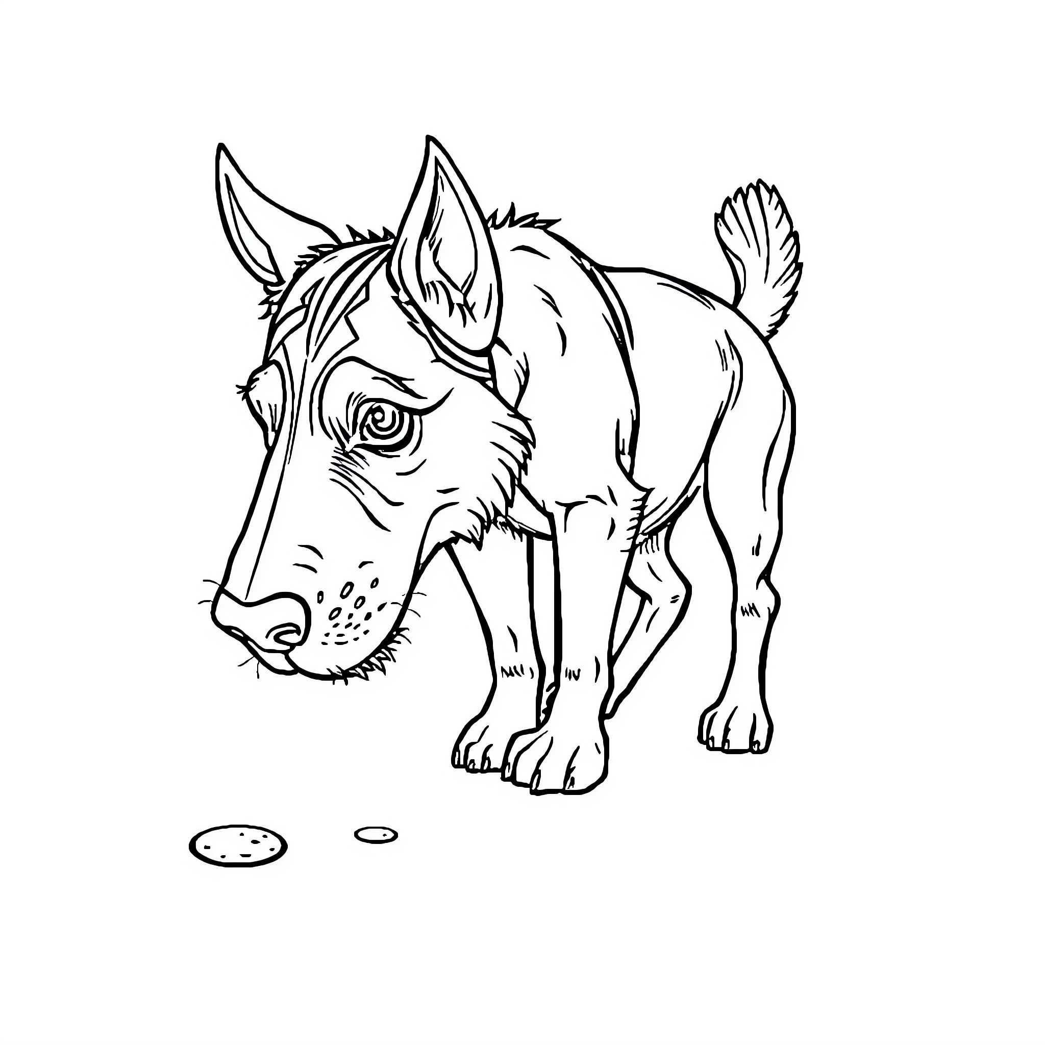 Braco Alemán searching for treats on the ground Coloring Page (free black-and-white line drawing printable PDF for all, from beginners to advanced learners, including children, teens, adults, and seniors)