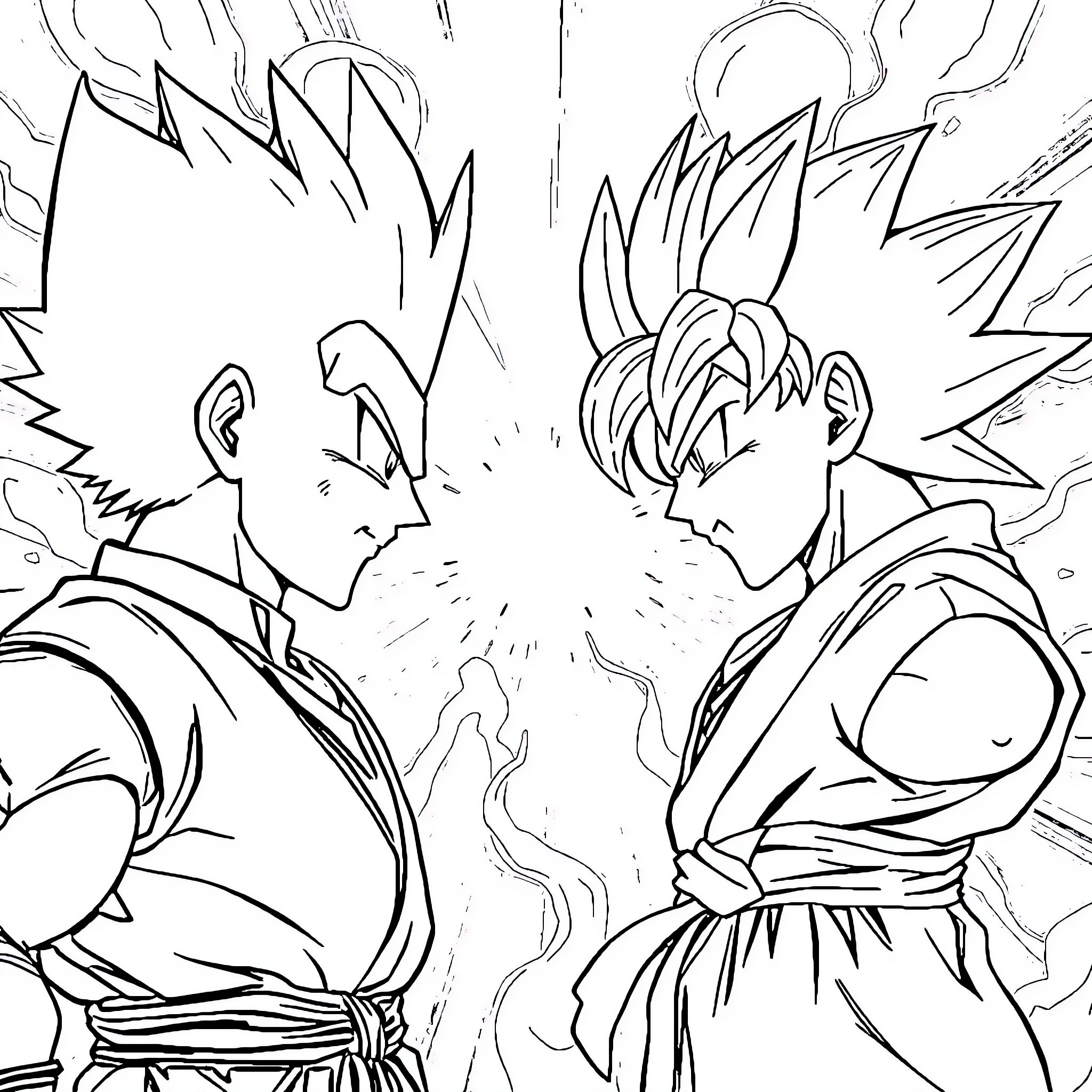 Saitama Clashing in an Epic Showdown Coloring Page (free black-and-white line drawing printable PDF for all, from beginners to advanced learners, including children, teens, adults, and seniors)