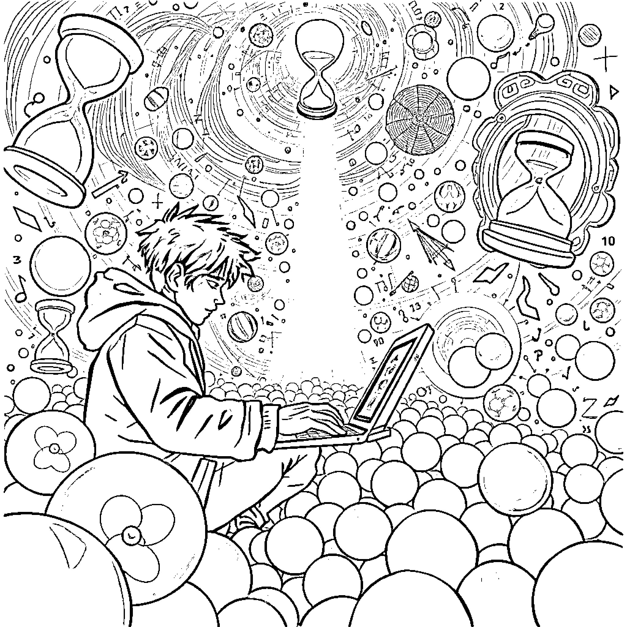 Radical Edward's Digital Odyssey Coloring Page (free black-and-white line drawing printable PDF for all, from beginners to advanced learners, including children, teens, adults, and seniors)