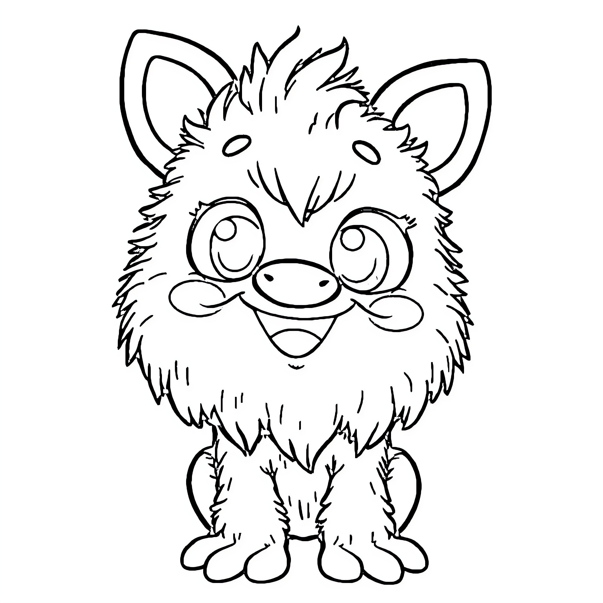 Labubu the Furry Creature with Playful Expression Coloring Page (free black-and-white line drawing printable PDF for all, from beginners to advanced learners, including children, teens, adults, and seniors)
