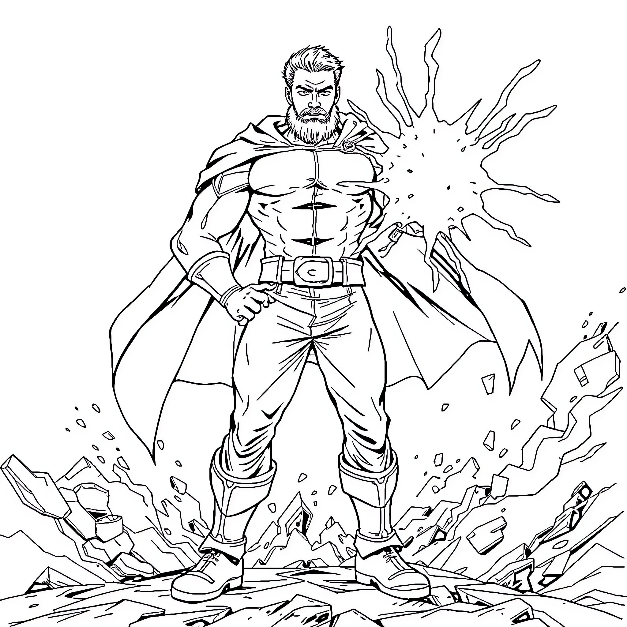 Magnus the Heroic Warrior in Action Coloring Page (free black-and-white line drawing printable PDF for all, from beginners to advanced learners, including children, teens, adults, and seniors)