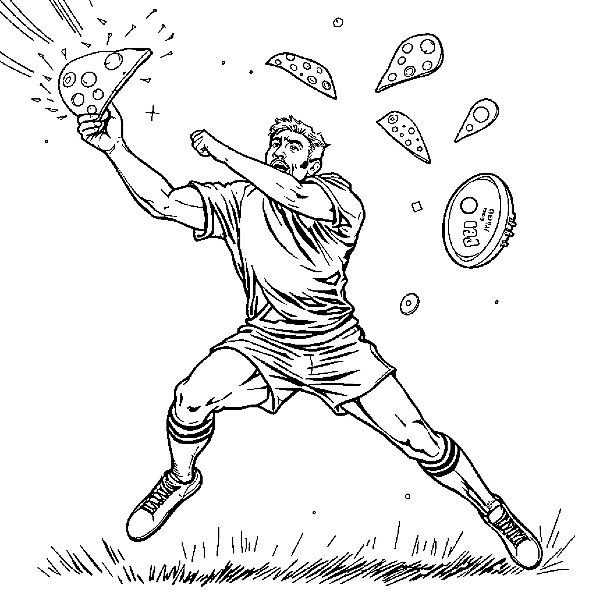 Rugby Player Triumphantly Scoring a Goal Coloring Page (free black-and-white line drawing printable PDF for all, from beginners to advanced learners, including children, teens, adults, and seniors)