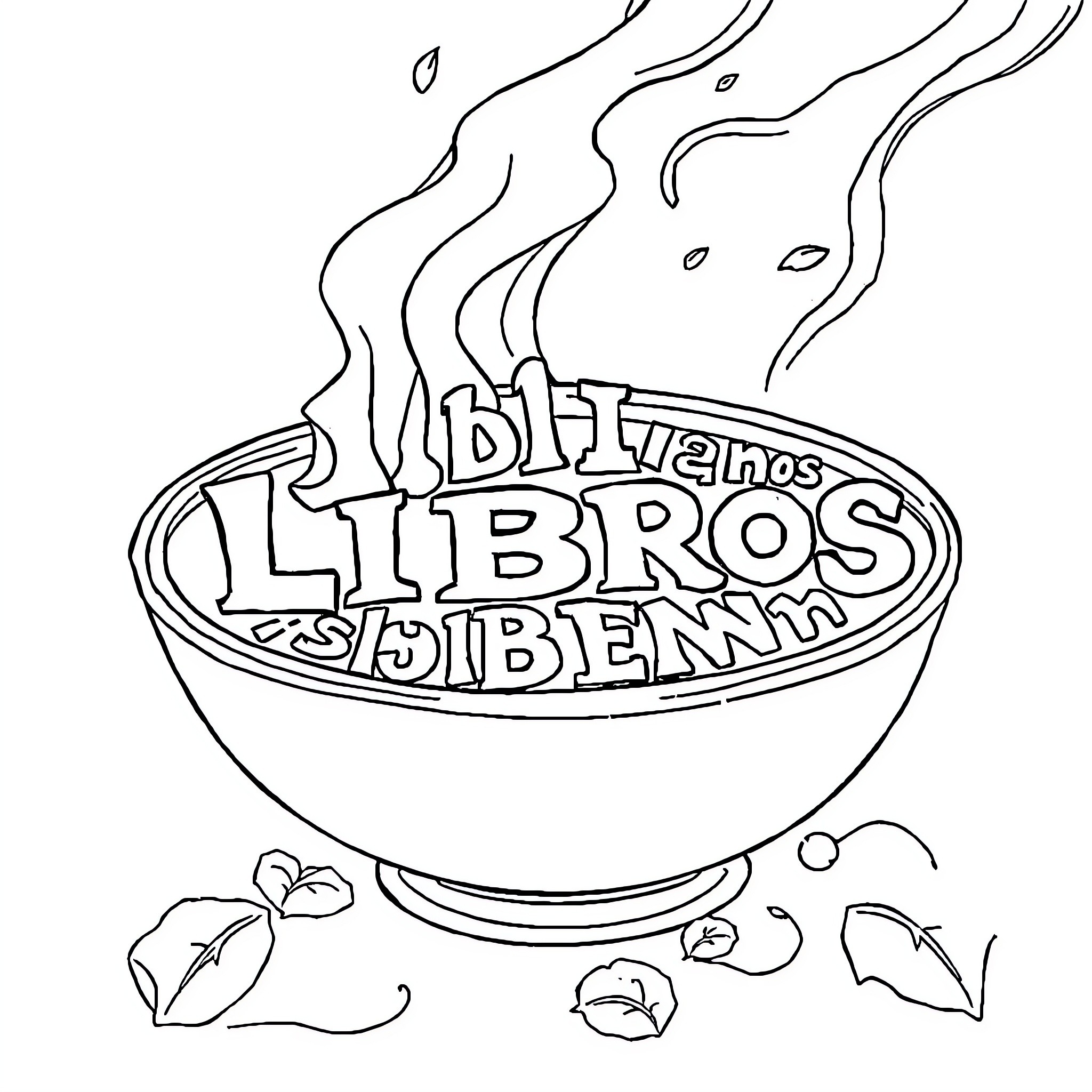 Libro of Steaming Libros Coloring Page (free black-and-white line drawing printable PDF for all, from beginners to advanced learners, including children, teens, adults, and seniors)