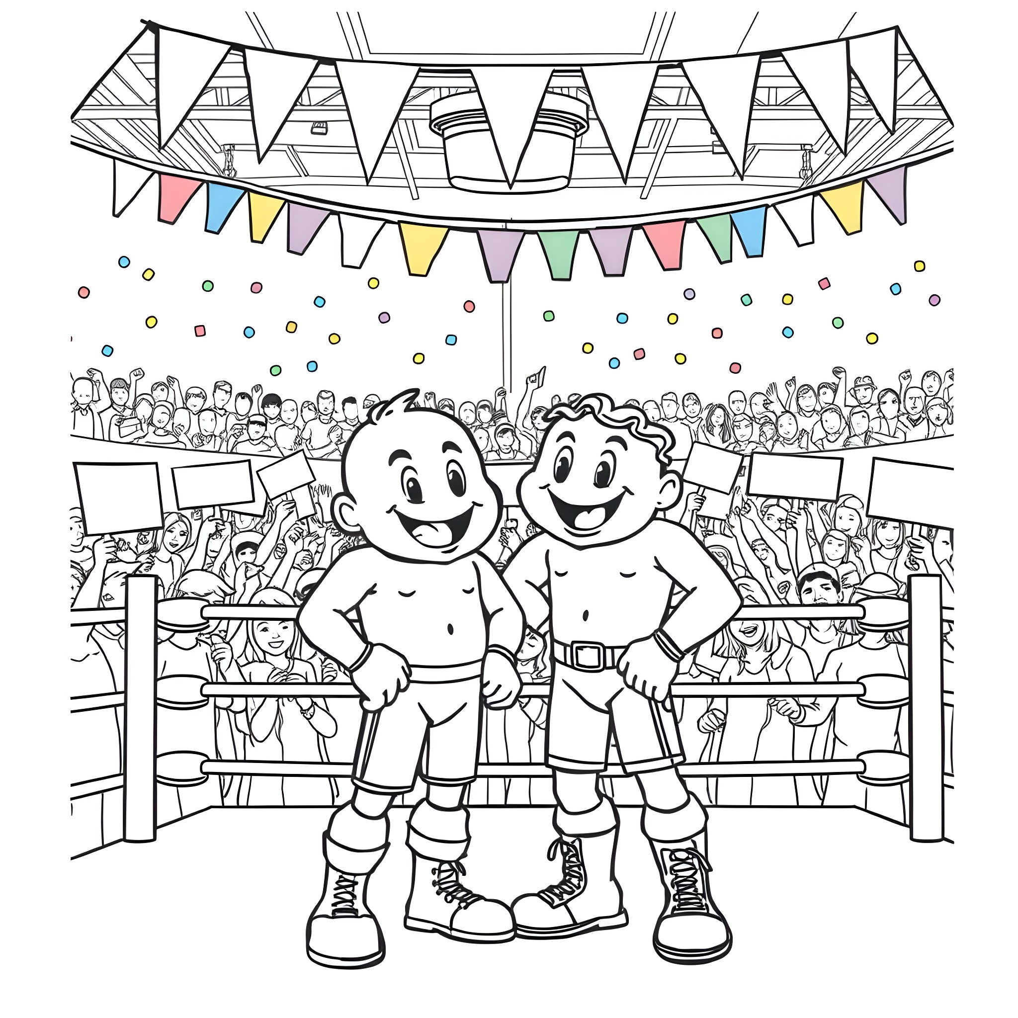 Bluey's Festive Celebration with Friends Coloring Page (free black-and-white line drawing printable PDF for all, from beginners to advanced learners, including children, teens, adults, and seniors)