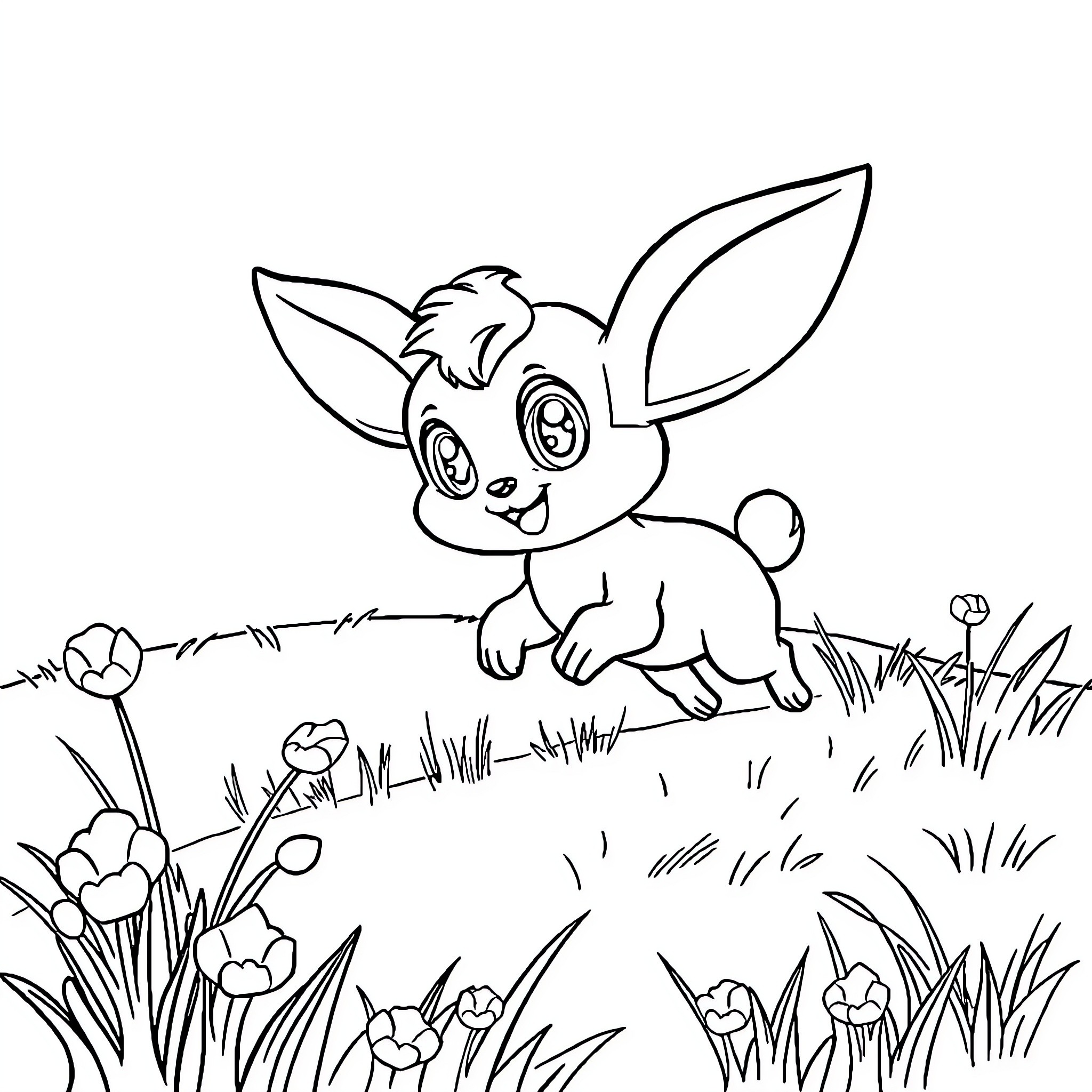Whippey enjoying a playful adventure in the meadow Coloring Page (free black-and-white line drawing printable PDF for all, from beginners to advanced learners, including children, teens, adults, and seniors)