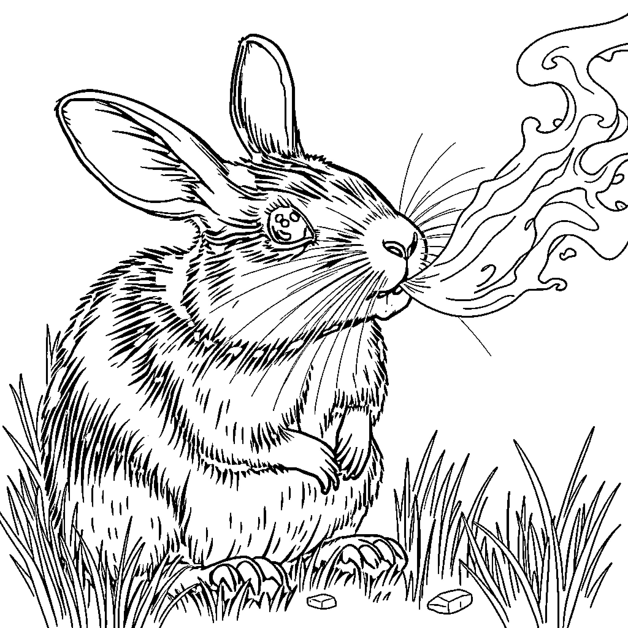 Ratte breathing fire in the wilderness Coloring Page (free black-and-white line drawing printable PDF for all, from beginners to advanced learners, including children, teens, adults, and seniors)